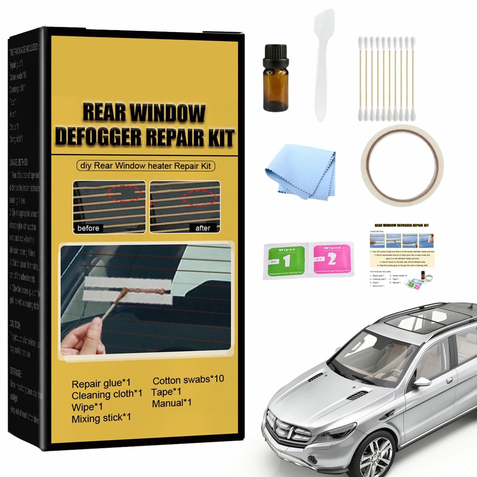 Kit Riparazione Sbrinatore Lunotto Posteriore Auto, Set Riparazione Griglia Riscaldata Conduttiva