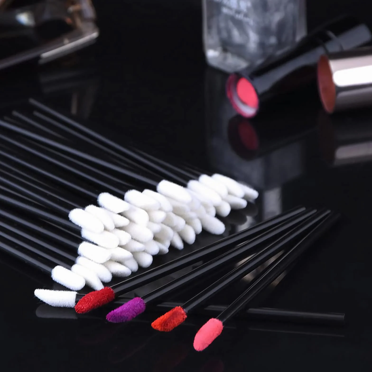 VEGCOO 300 pennelli per rossetto, usa e getta, pennello per labbra perfetto (nero)