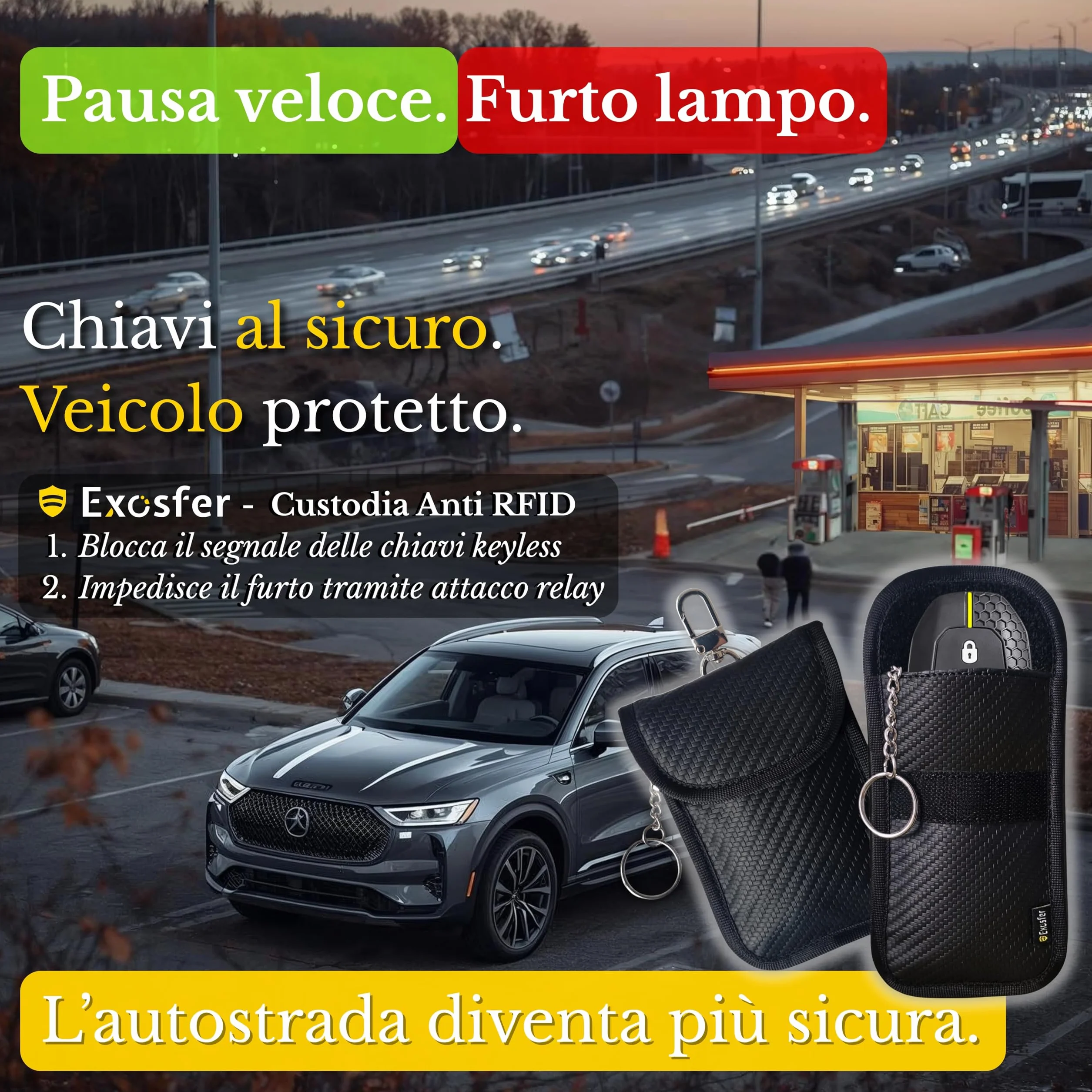Custodia Anti RFID per Chiave Auto Keyless con Portachiavi, Gabbia di Faraday Antifurto Blocco Segnale Anti Relay Attack