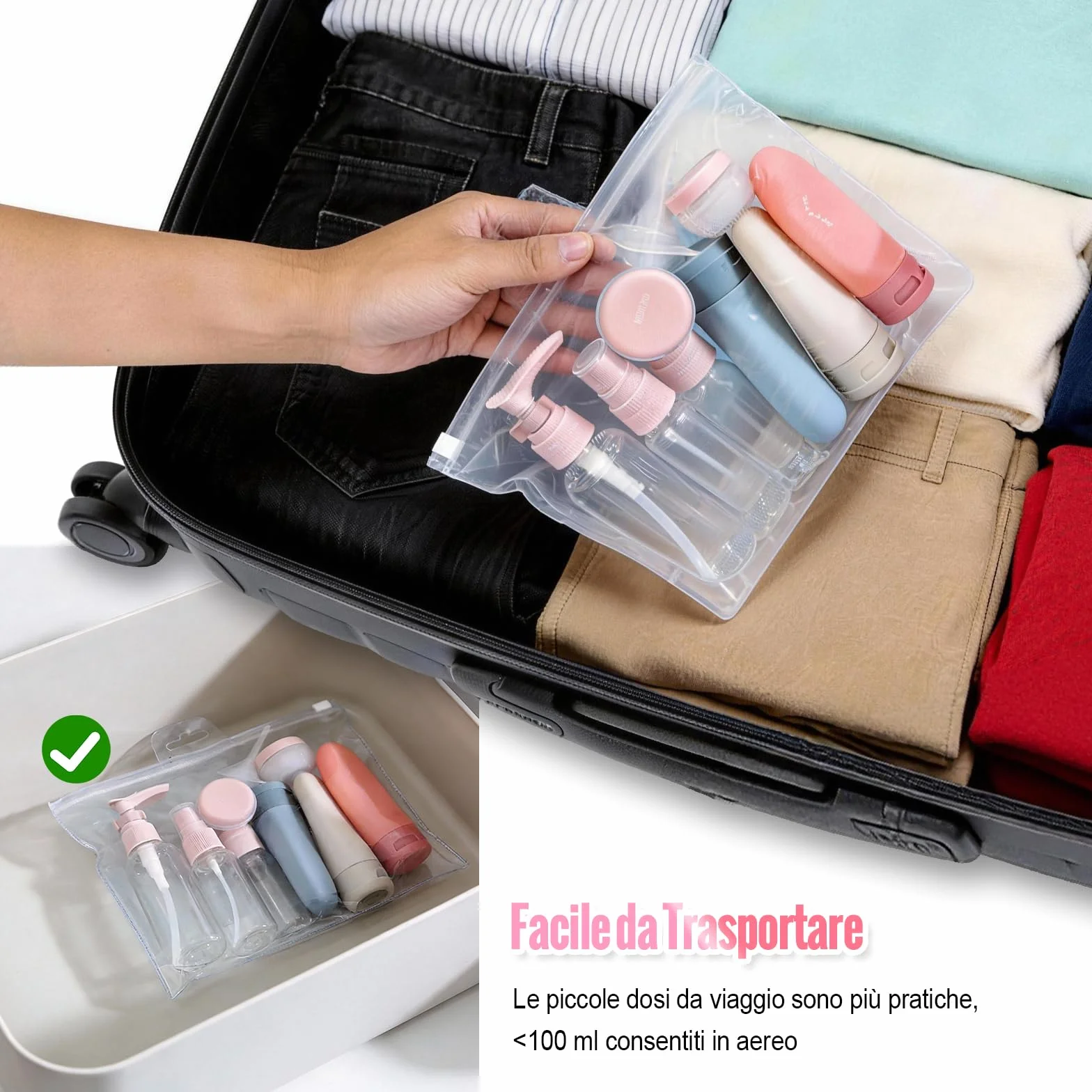 11 Kit Contenitori da Viaggio per Liquidi, Bottiglie da Viaggio in Silicone, Contenitori Viaggio Aereo, Piccole Lattine di Crema, Kit Viaggio Liquidi Flaconi da Riutilizzabili per Shampoo Lozione