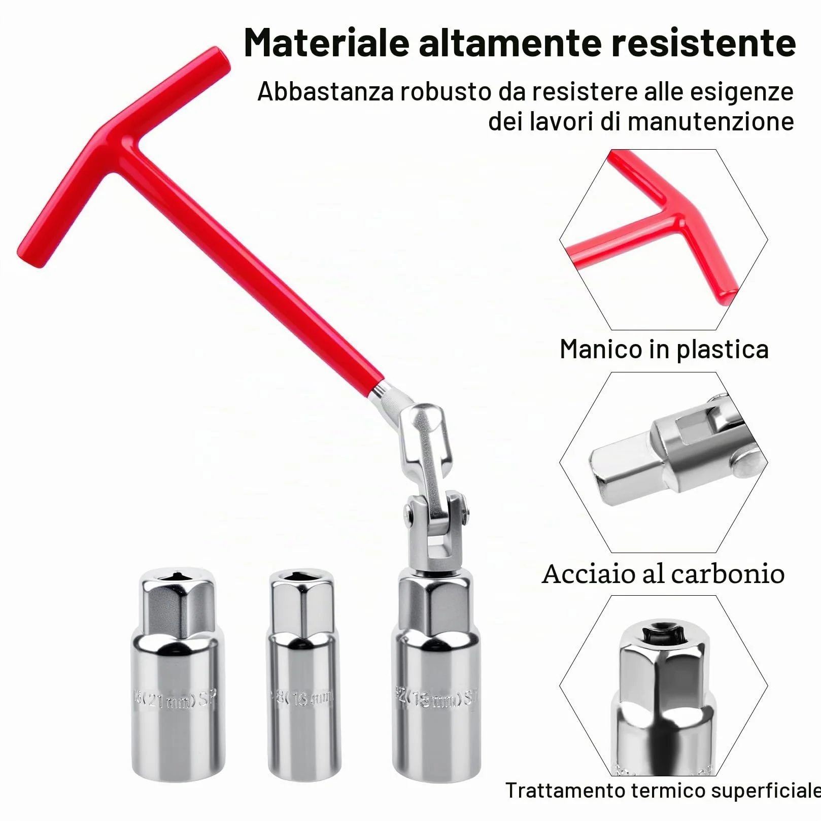 Set Chiavi Candela 16mm 18mm 21mm con Impugnatura a T per Auto e Moto