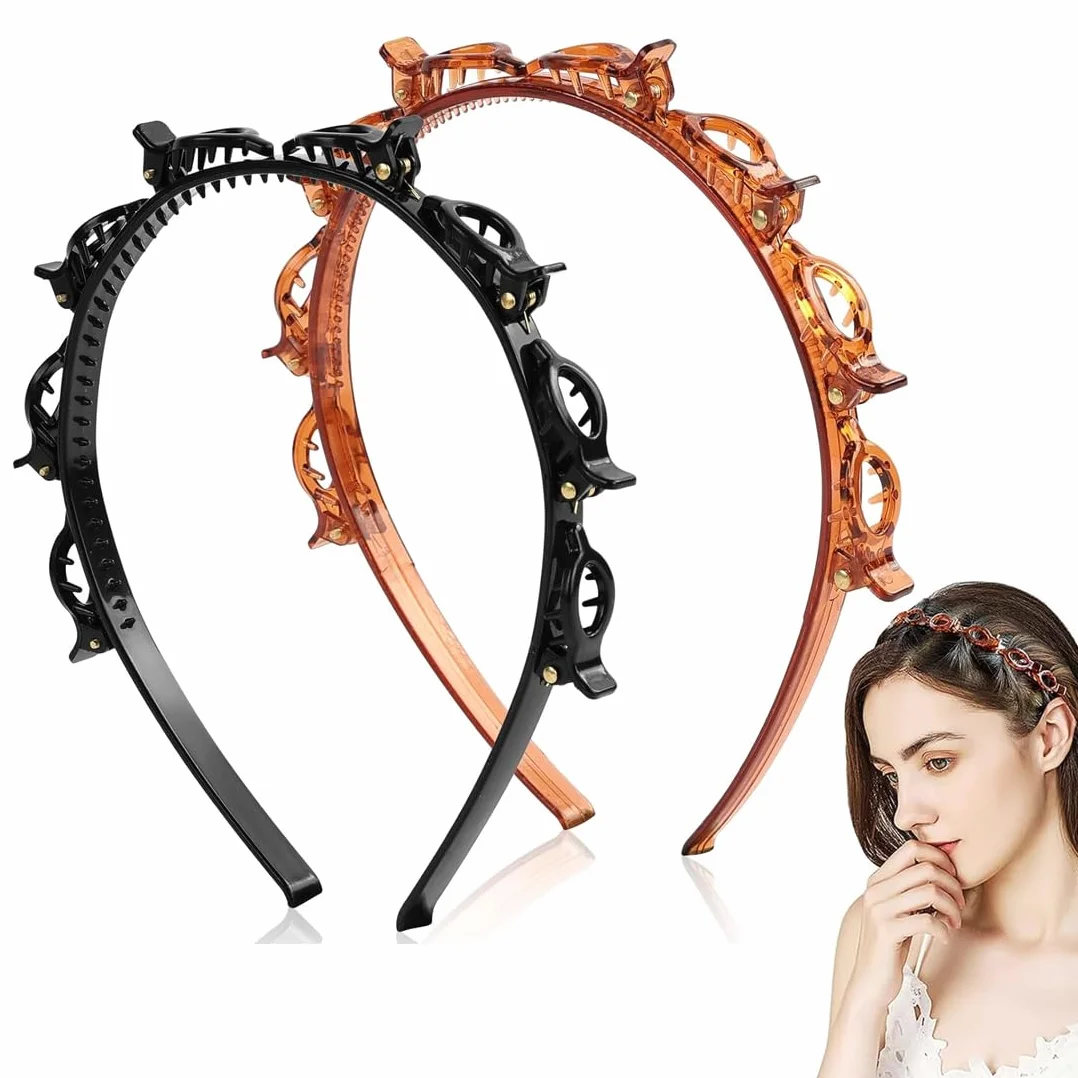 2 Pcs Cerchietti Per Capelli Con Fermagli Cerchietto A Forcina Fermagli Per Capelli Intrecciati Doppia Frangia Forcine Per Acconciatura