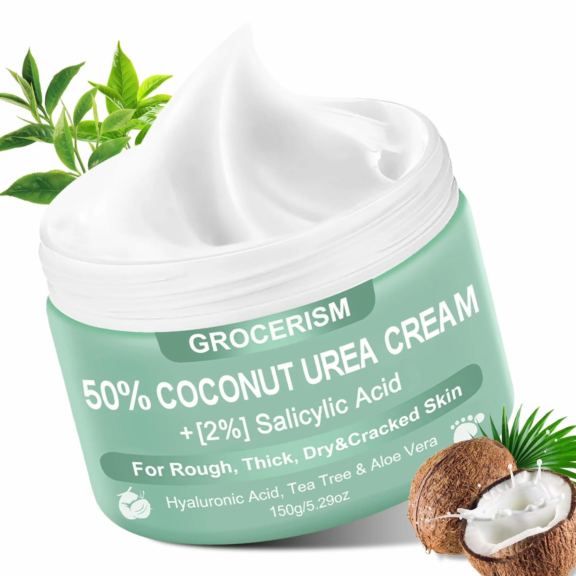Crema Urea 50% per piedi Spessore massimo 150 grammi con cocco e 2% acido salicilico, crema piedi e mani con acido ialuronico, tea tree e aloe vera per umidificazione profonda, calli