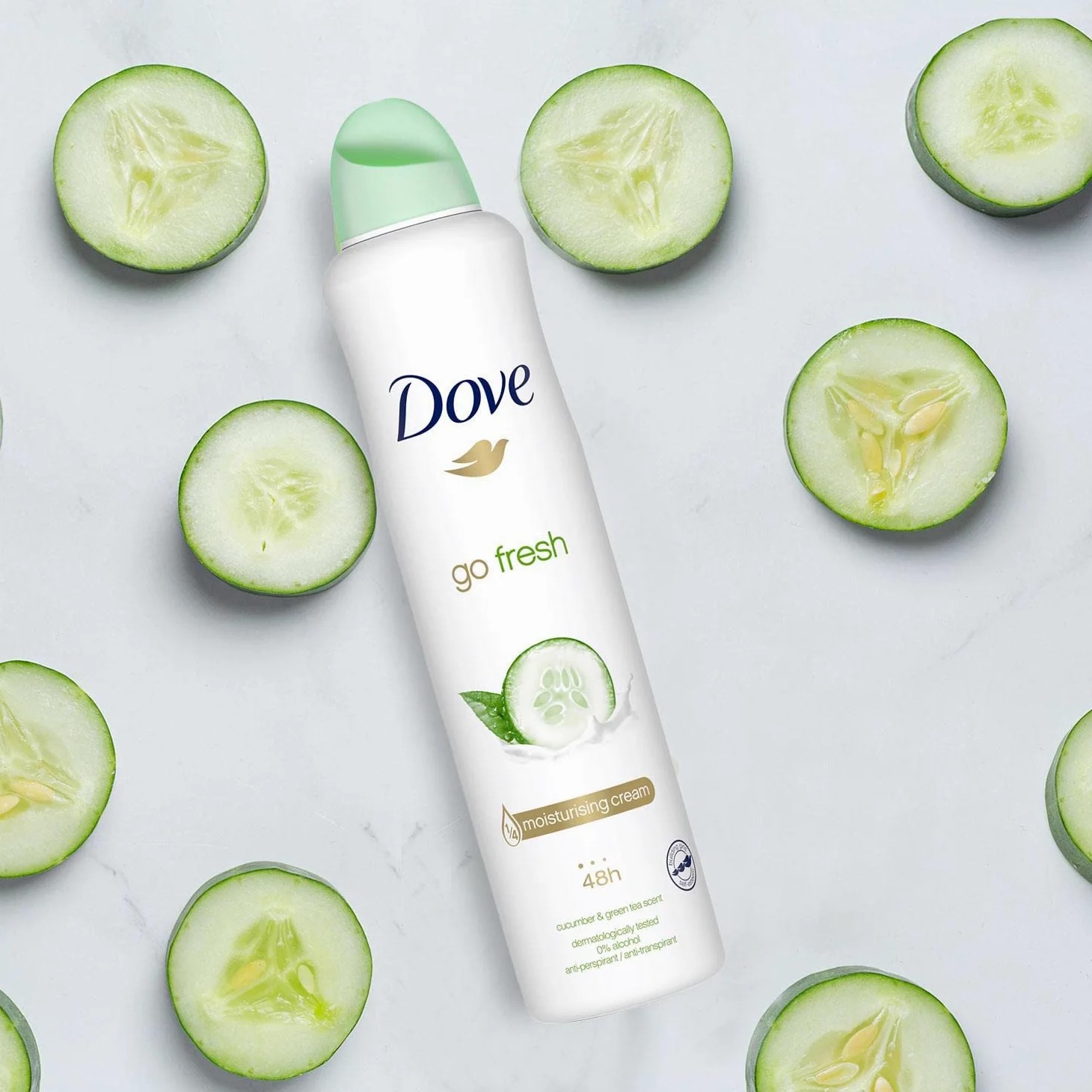 Dove Go Fresh Maxi Cetriolo, Deodorante spray per tè verde, 250 ml, 48 ore