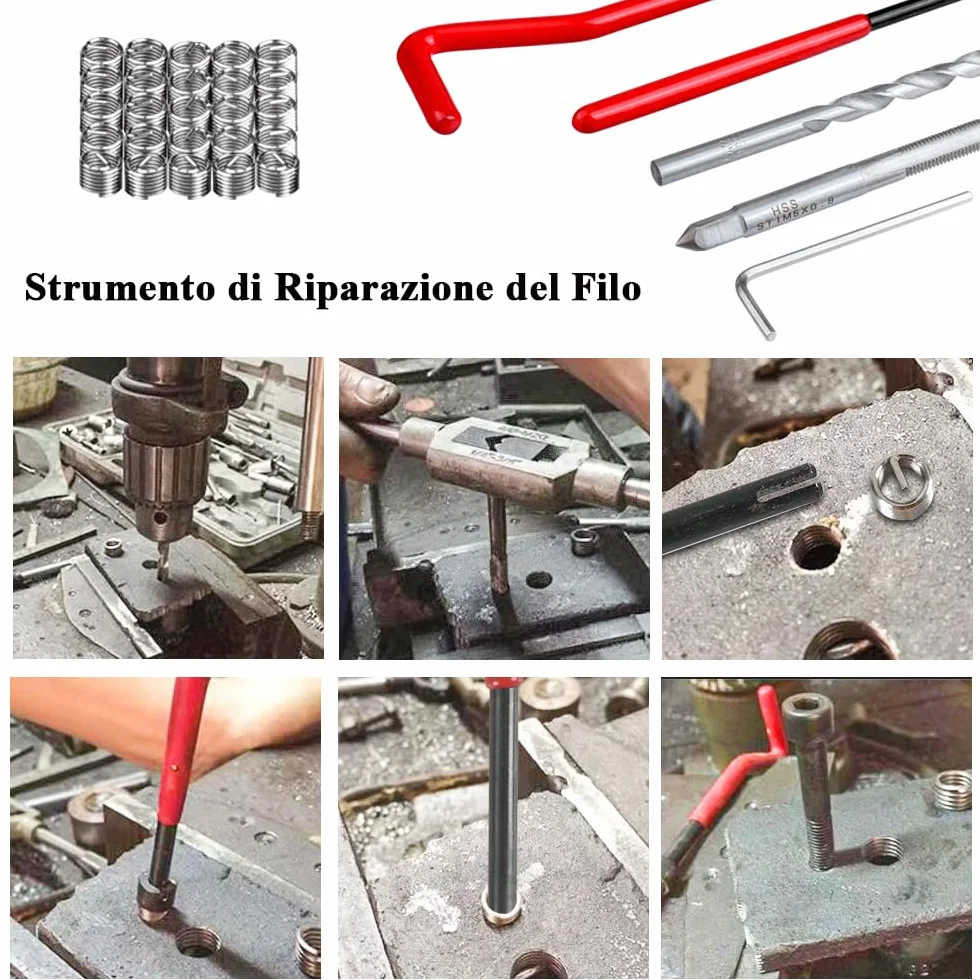 Mesee Kit Riparazione Filettatura M5 30 Pezzi, Inserti Filettati Acciaio Inossidabile con Punta Elicoidale e Chiave