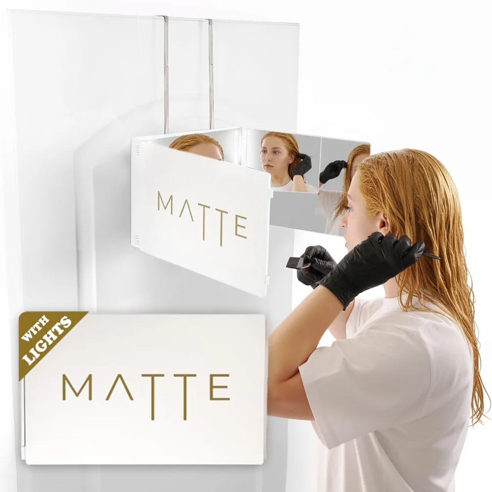 Specchio trittico LED 360° per capelli, altezza regolabile, 3 lati pieghevoli