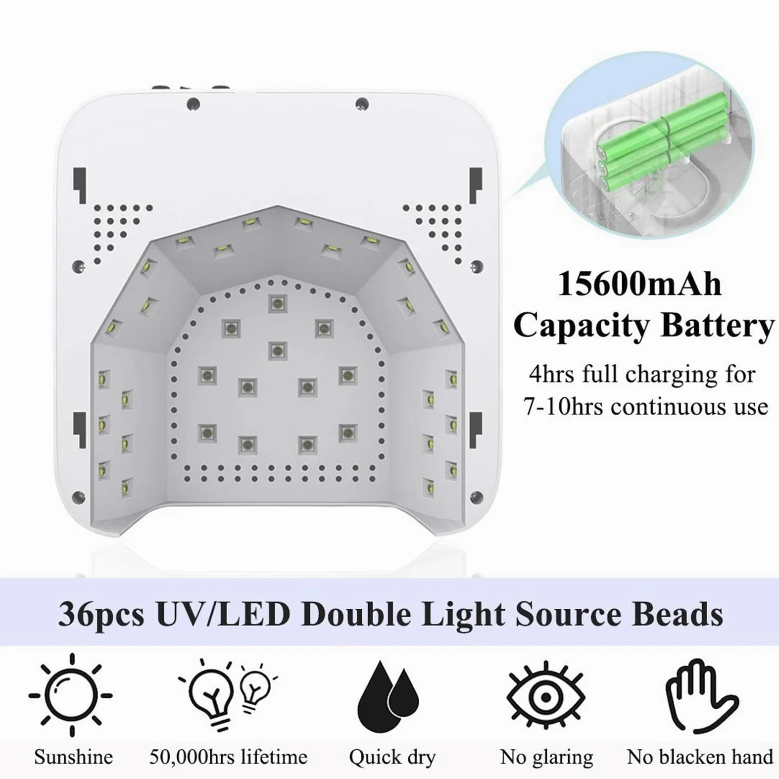 ZYC Lampada per Unghie a LED Senza Fili UV 72W Ricaricabile 15600mAH Lampada arricciacapelli per Smalto Professionale per Unghie in Gel per Tutti Gli smalti per Unghie in Gel