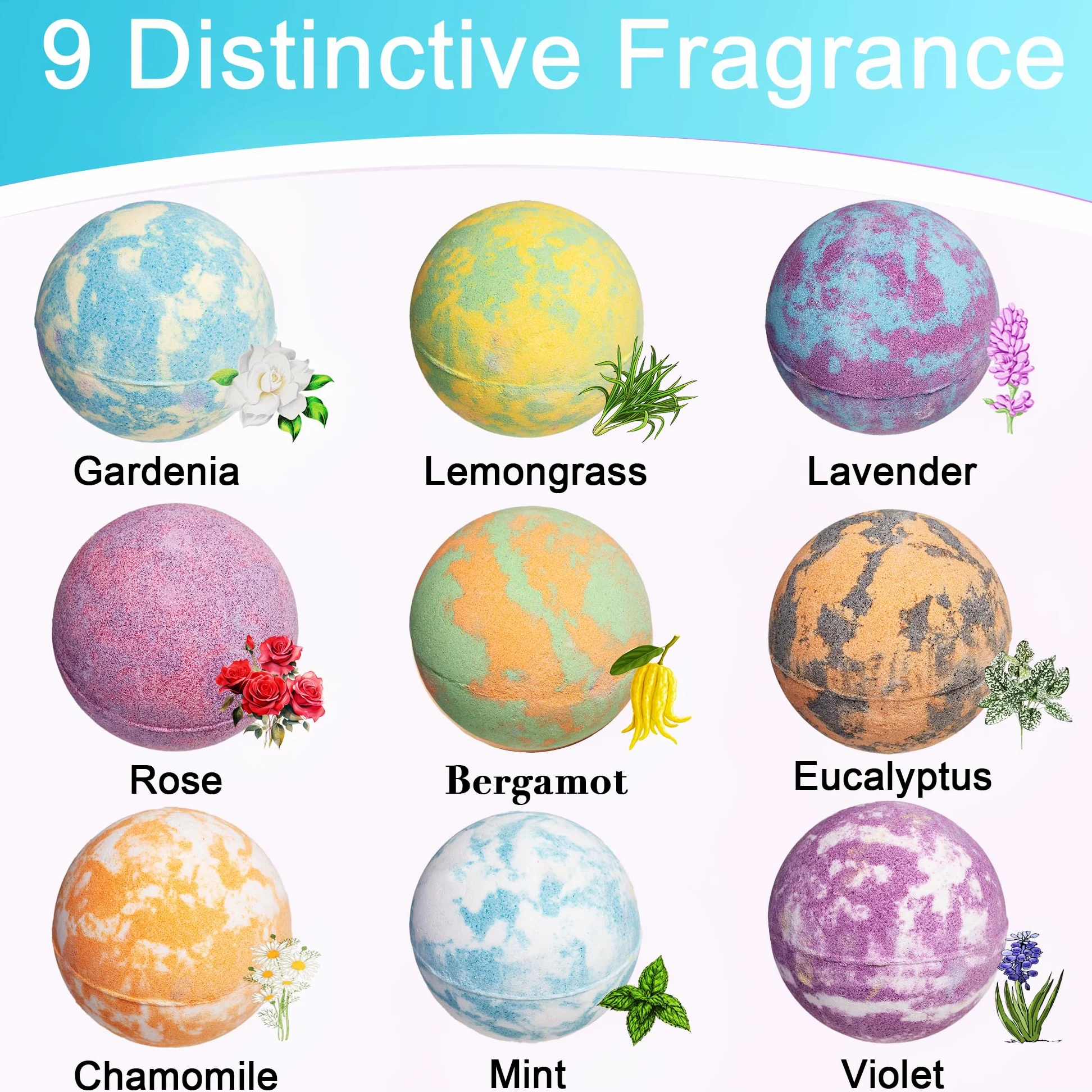Bomba da bagno da donna, 9 bombe da bagno fatte a mano con oli essenziali naturali e burro di cocco, regalo di Natale per mamma, moglie e fidanzata, fragranze floreali Burb