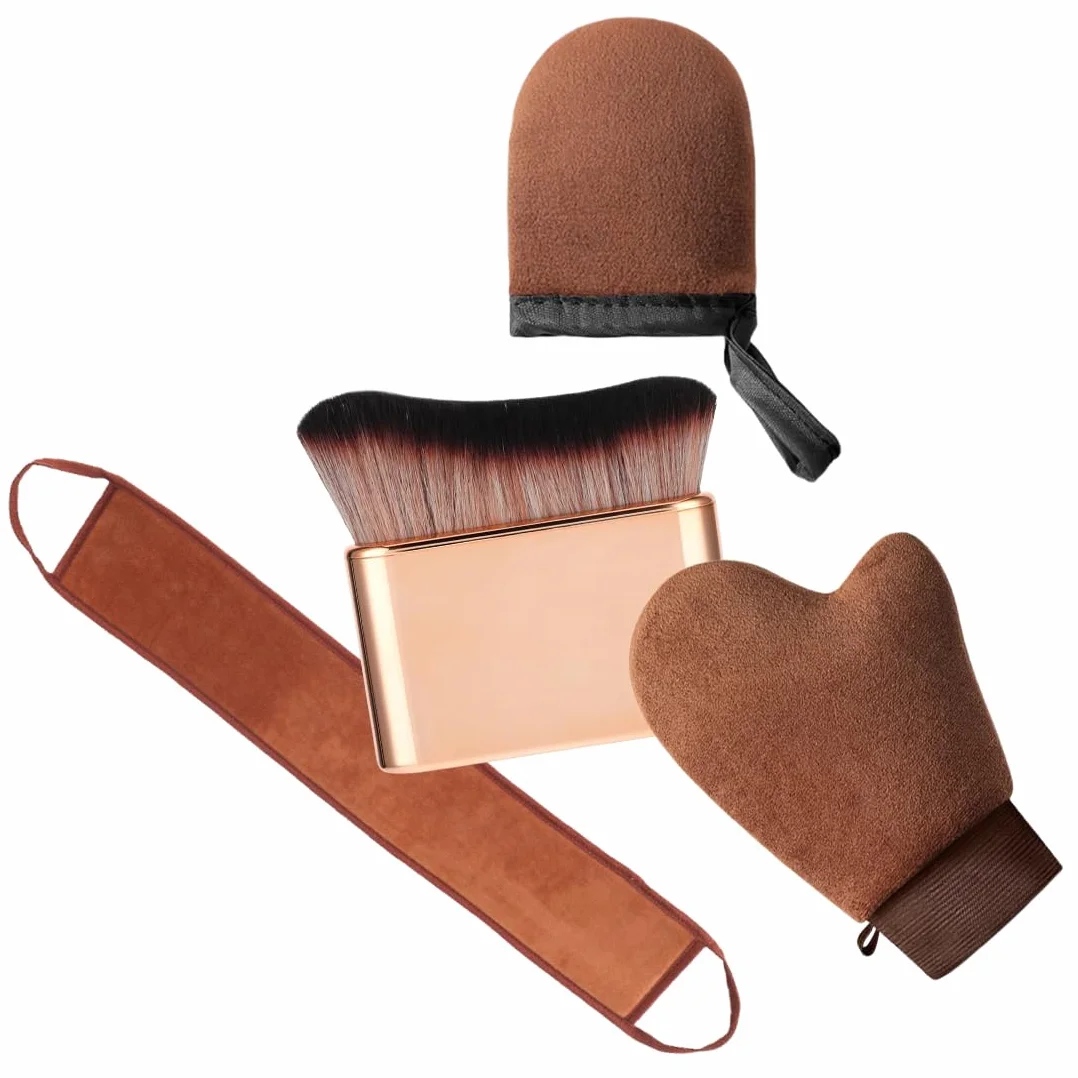YUZNA Set Applicatore Autoabbronzante 3 in 1 - Guanto per Self Tan, Pennello per Abbronzatura e Strumento per Applicazione sulla Schiena