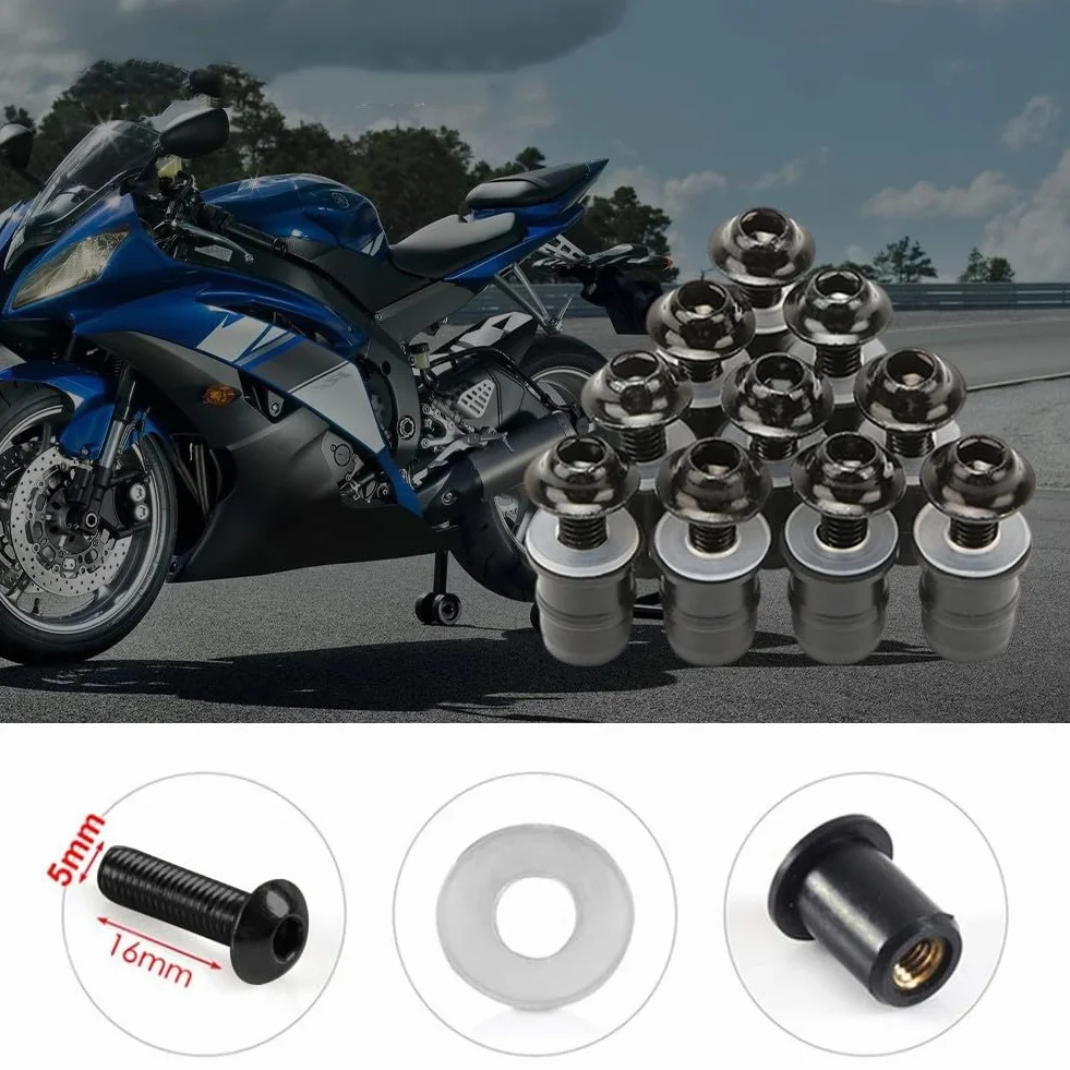 Parabrezza Vite Bulloni Kit Universale M5x16mm Moto 10 Pezzi Nero