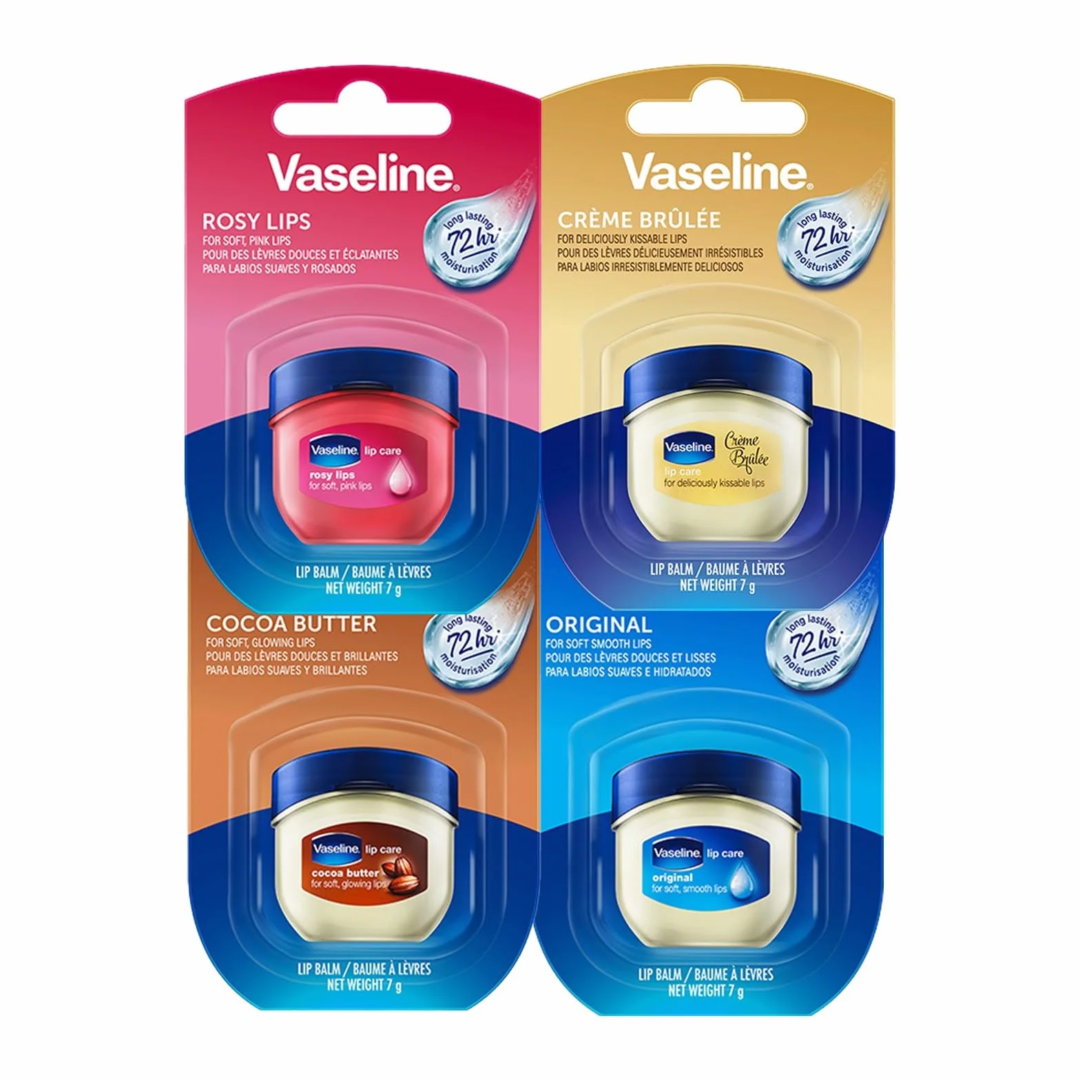 Vaseline Lip Therapy Balsamo idratante per le labbra Set di 4 balsami Rosy Crème Brûlée Original Cocoa Butter