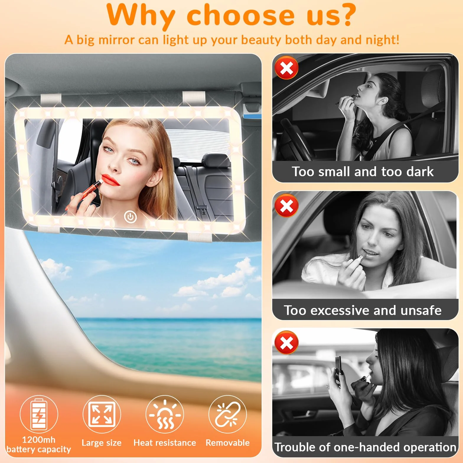 Pavlleen Specchio Auto LED Trucco con Luci, 3 modalità illuminazione regolabile USB ricaricabile touch