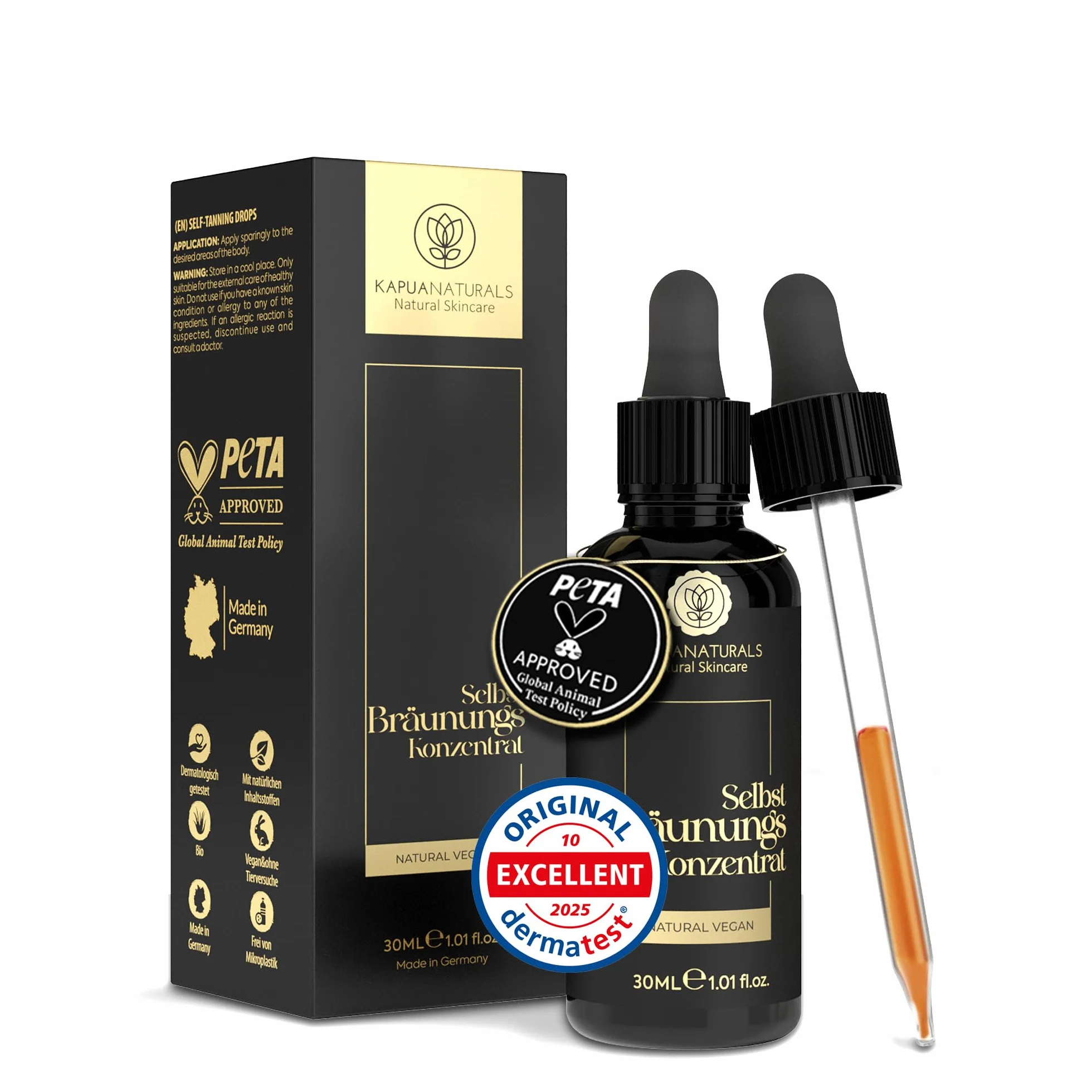 Tanning Drops • Gocce autoabbronzanti viso • 30ml sistema TAN&CARE per un colorito uniforme e naturale • gocce miscelabili • con la tua crema • pH calibrato • booster peptidico • Prodotto in Germania