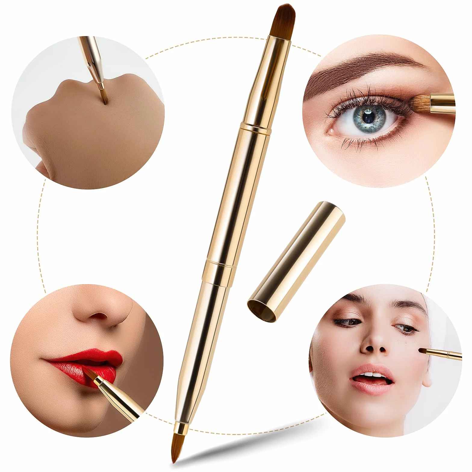 Abeillo, pennello per labbra retrattile, mini pennello per labbra correttore, pennello per rossetto, pennello per trucco per labbra