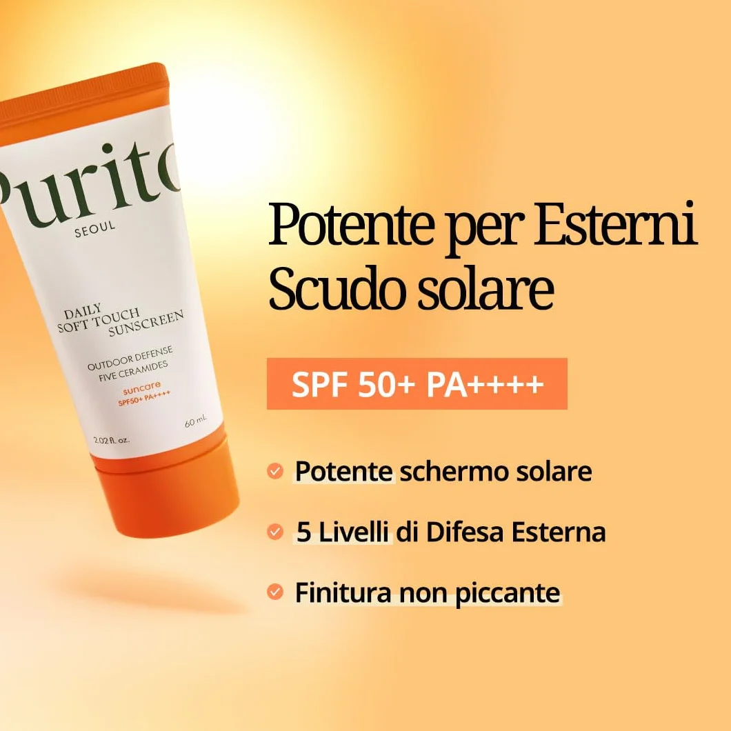 PURITO SEOUL Protezione solare quotidiana Soft Touch SPF50+ PA++++ Ceramidi Non Bianco Protezione UVA UVB resistente all'acqua K-Beauty