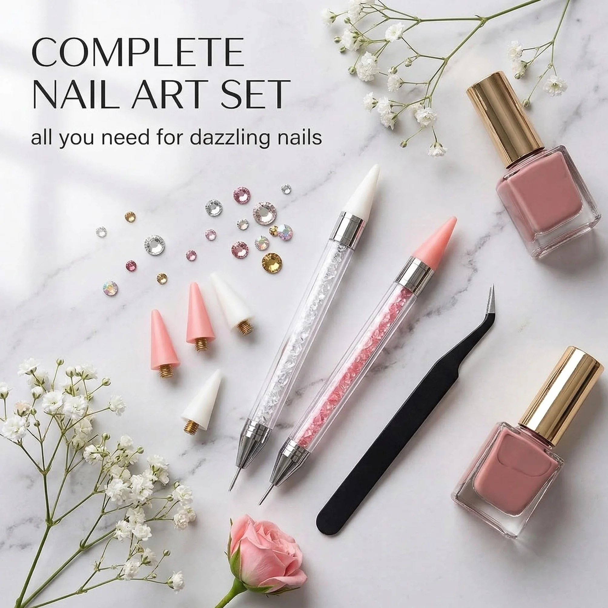 2 Set Penna di Cera per Strass Unghie con Punte di Ricambio e Pinzetta, Penna per Nail Art di Precisione, Brillantini Unghie, Strass Nail Pen per Decorazioni Unghie e DIY