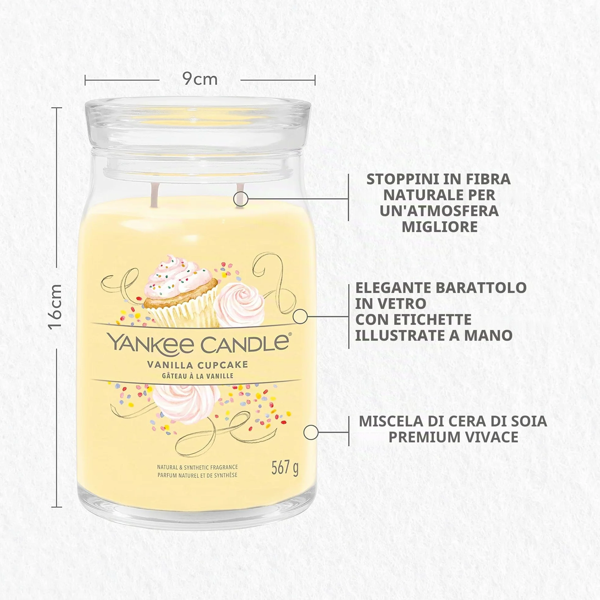 Yankee Candle Signature candela profumata, Cupcake alla Vaniglia in giara grande, Candele di miscela di cera di soia lunga durata