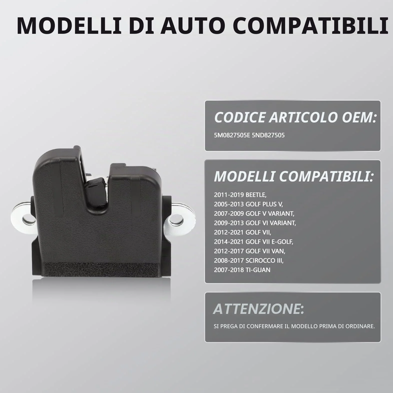 Serratura Portellone Bagagliaio 5M0827505E 1K6827505E do VW Golf MK5 MK6 Tiguan Seat Altea Leon Ibiza Toledo