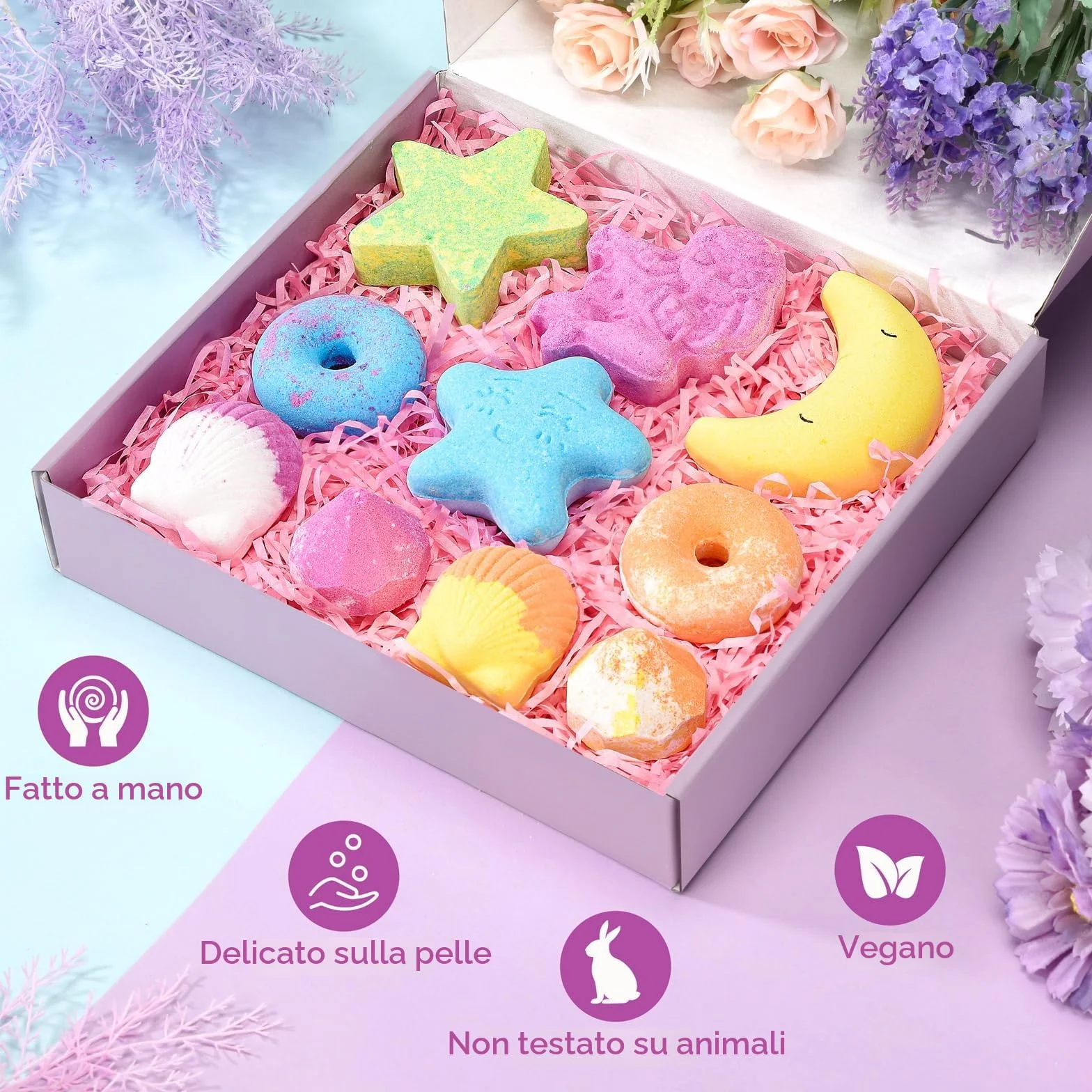 DUAIU Bombe da Bagno,10 Pezzi Bombe da Bagno Bambini Profumate Set Regalo,Fatte a Mano,Bomba da Bagno Arricchite con Sali da Bagno e Oli Essenziali per Donna,Bambini