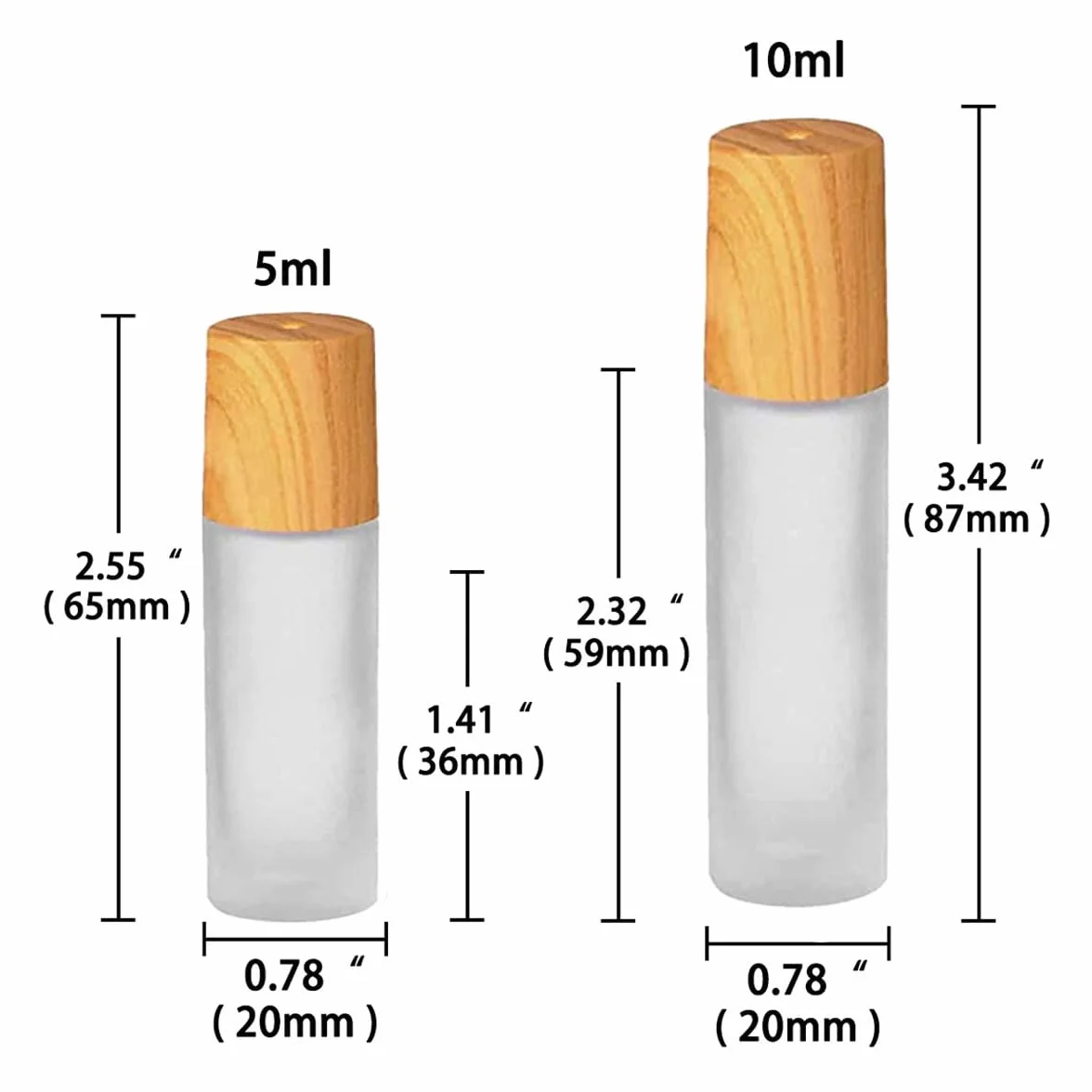 LEEQ 6Pcs Roll-on Bottles Riutilizzabile - Bottiglie di Rullo, Contenitori in Vetro con Sfere in Acciaio Inossidabile e Coperchio di bambù Imitazione per Olio Essenziale Profumi Balsami per Labbra