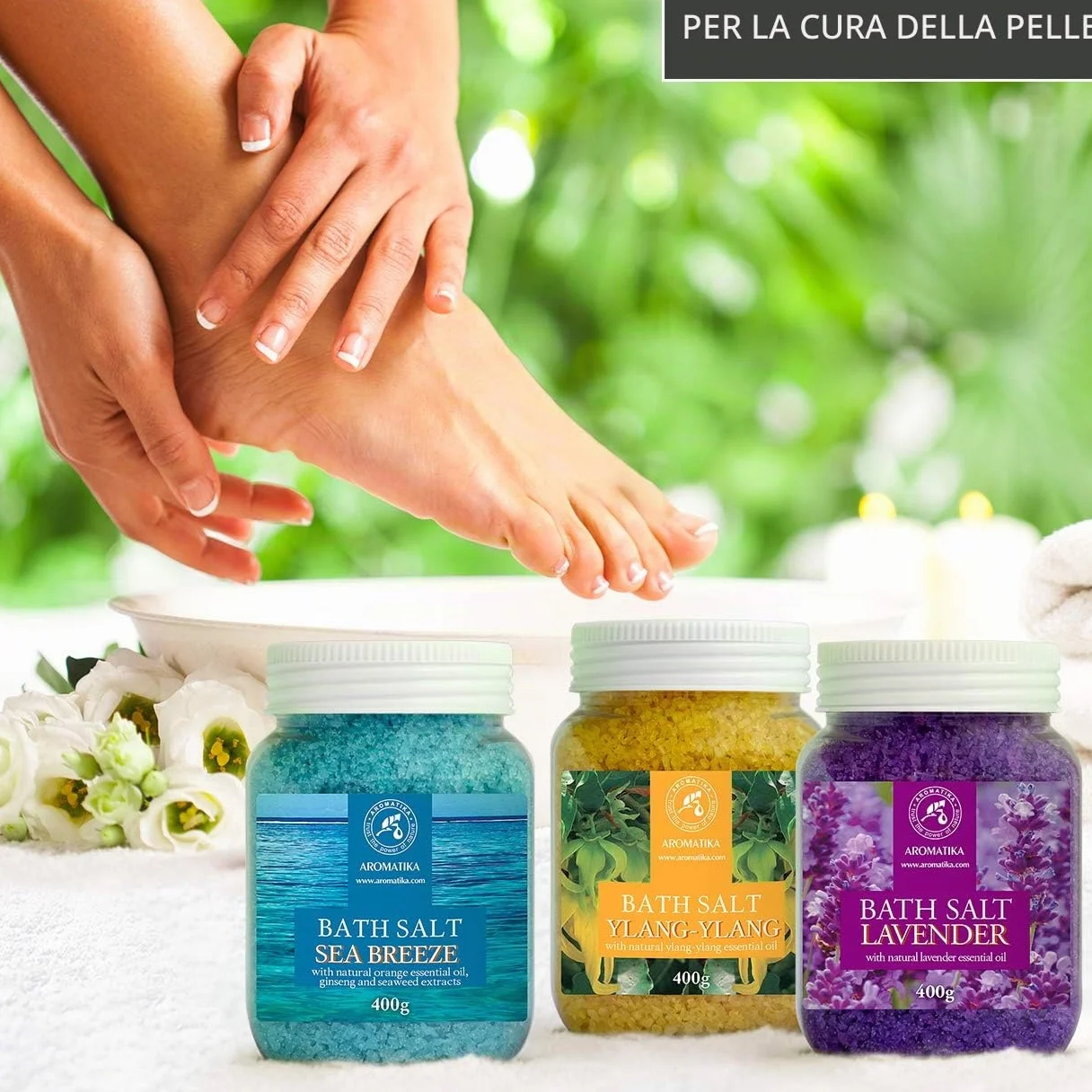 Set Sali da Bagno di Lavanda - Brezza Marina - Ylang-Ylang - Naturale al 100% - Ideale per Dormire Bene - Antistress - Cura del Corpo - Benessere - Bellezza - Rilassamento - Spa