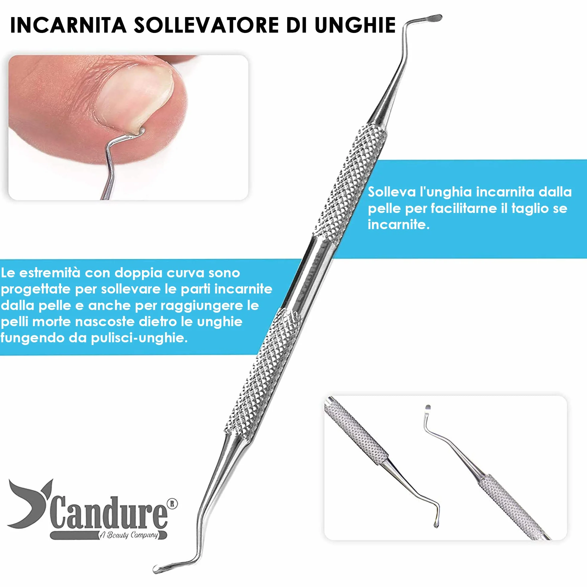 Candure Professionale Tagliaunghie Tronchesino per Unghie Spesse e Incarnite - Manicure Pedicure Attrezzi con Tronchesi, Sollevatore Unghie e Lima