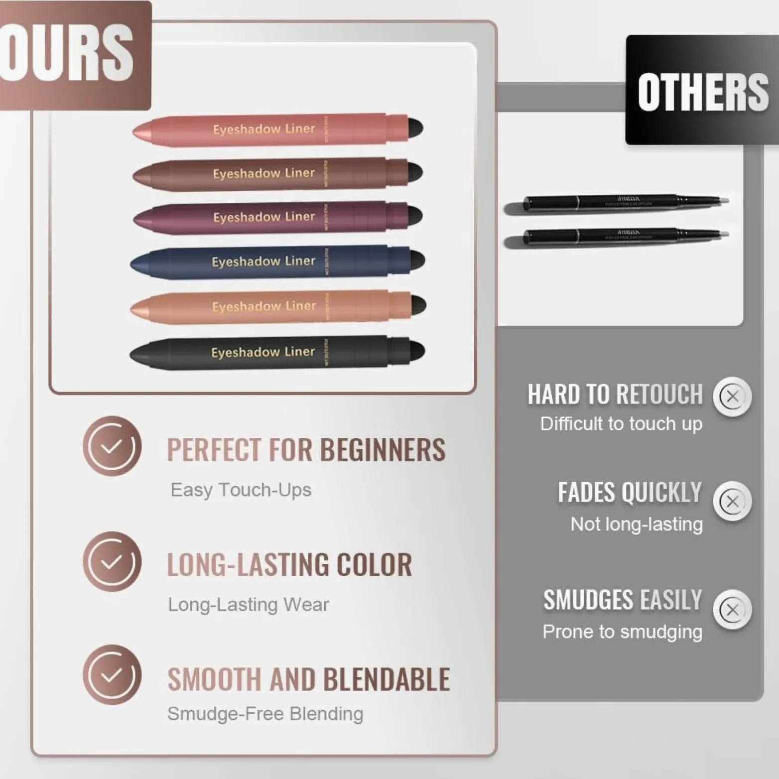 Eyeliner impermeabile 2026 - Eyeliner ad asciugatura rapida, colore nero con spugna Shadow Liner 2 in 1 Eye liner Eyeshadow resistente alle sbavature, colore nero
