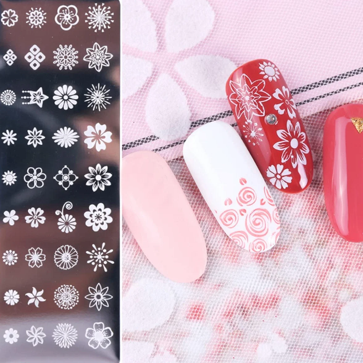 6 Pezzi Set di Nail Art Stamping Stampini, Nail Art Template Stencil Piatti Piastra per Unghie, Unghie e Timbro Stamper Scraper Manicure per Unghie