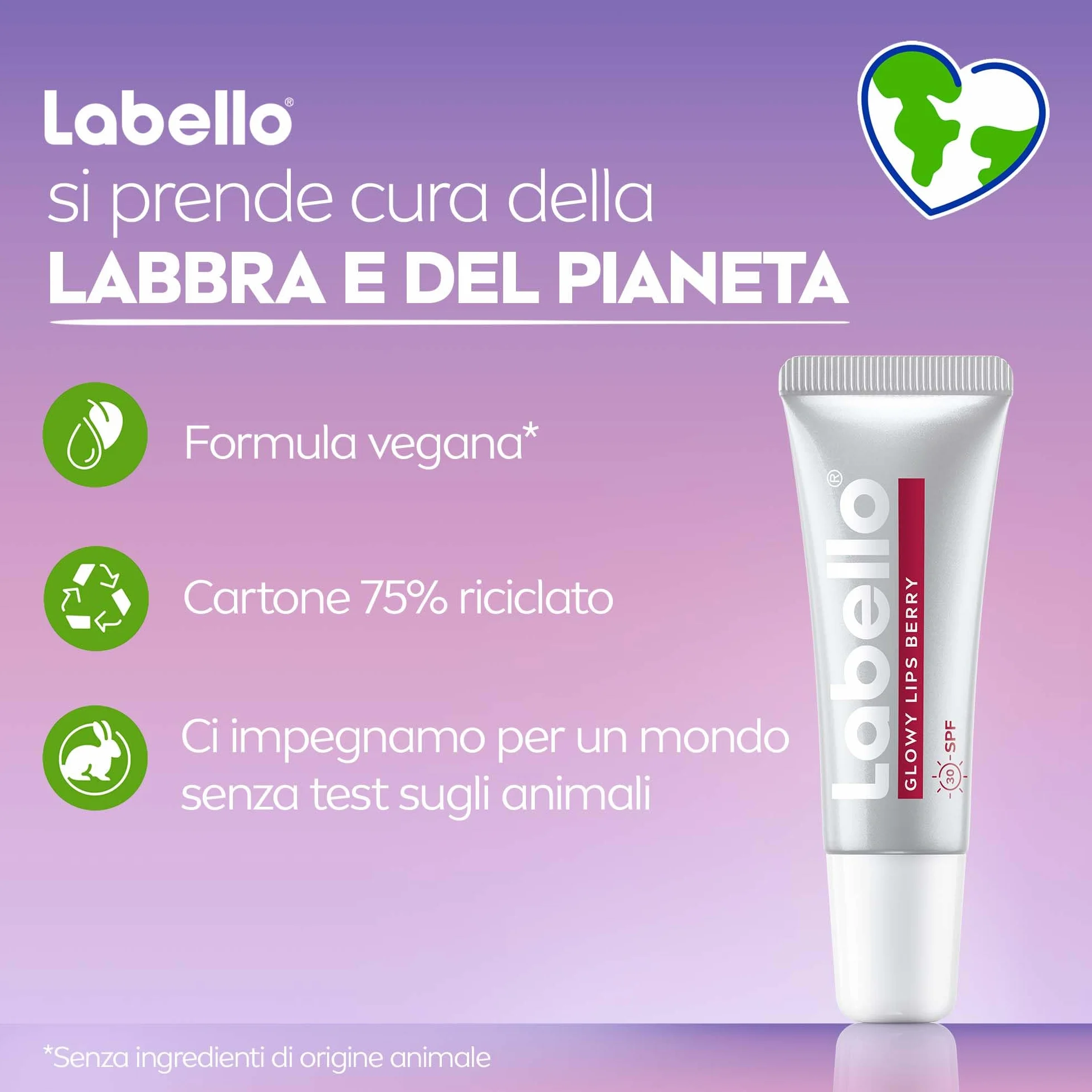 Labello Glowy Lips Berry SPF 30 10 ml Balsamo labbra colorato effetto lip gloss intenso Acido Ialuronico Vitamina E Glicerina
