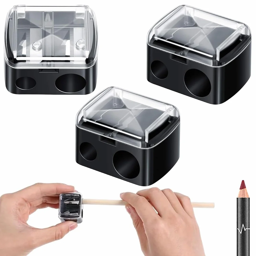 3 Pezzi Temperino Universale per Trucco, Temperamatite Cosmetico per Matite per Sopracciglia, Temperino Doppio per Matite Cosmetiche, Adatto per Eyeliner, Matita per Sopracciglia (Nero)