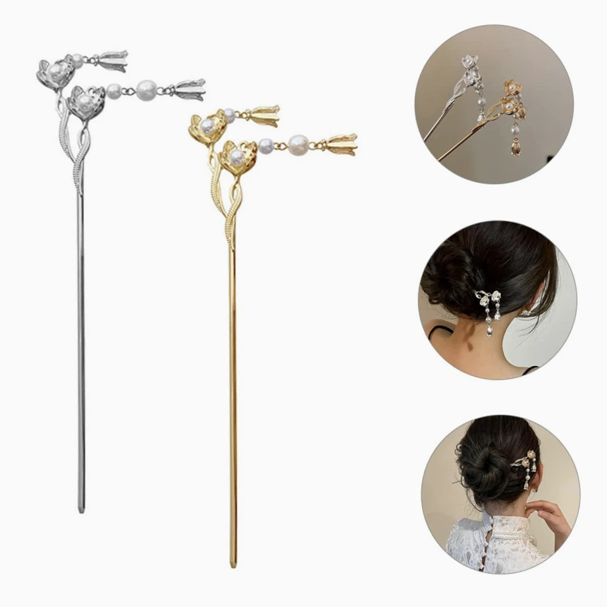 minkissy 10pezzi Forcine Per Stile Cinese Con Fiori e Perle Eleganti Accessori Per Acconciature Sposa e Bun Per Donne e Ragazze