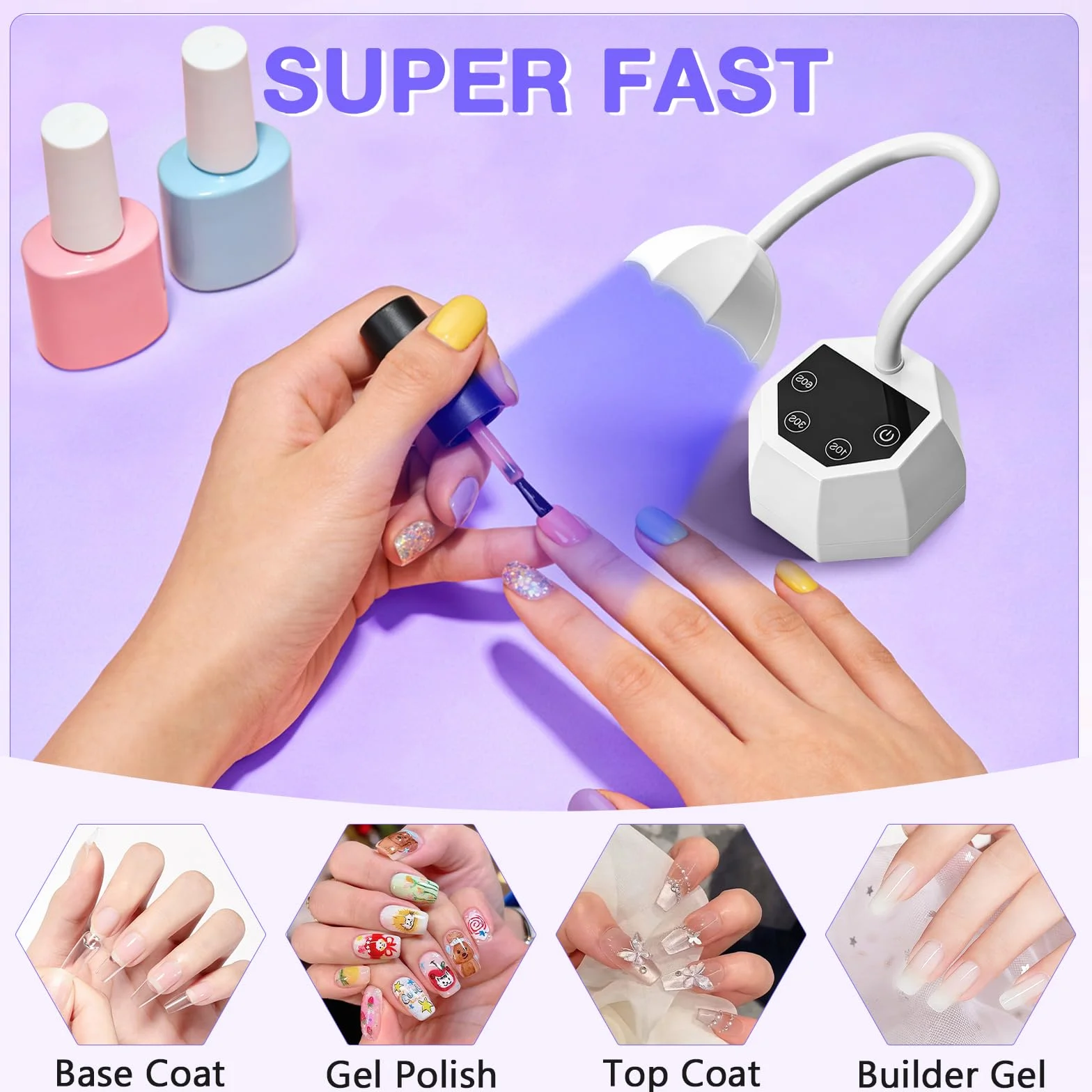 Lampada UV LED per Unghie Weiße Lotus - Sensore Intelligente 48W 365+395nm, Ricaricabile 1500mAh, Collo d'Oca Flessibile, Garanzia 365 Giorni