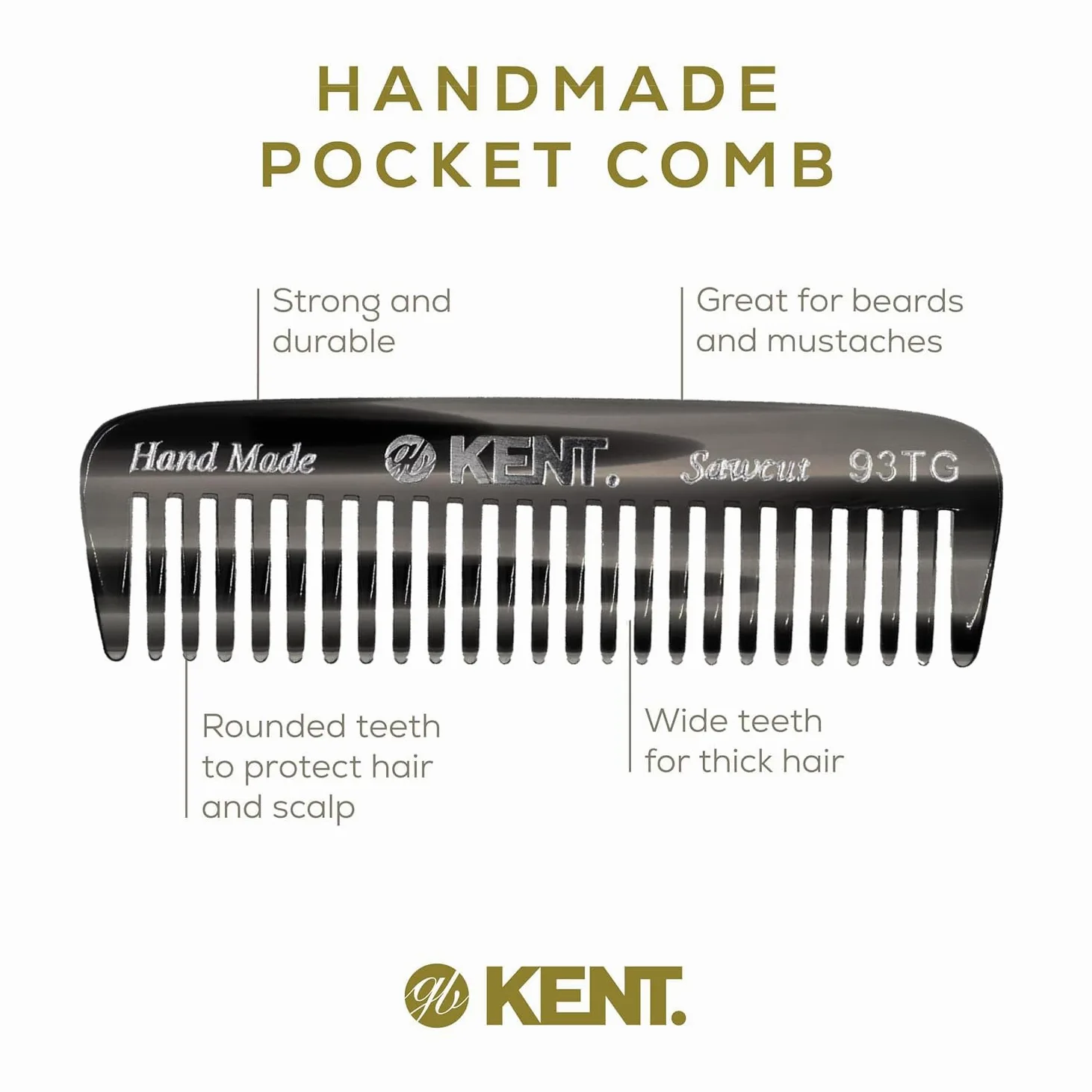 Kent 93T Mini pettine da barba da uomo – pettine da uomo a denti larghi, pettine per baffi e pettine da barba ideale per peli del viso, piccolo pettine da viaggio tascabile, mini pettine districante