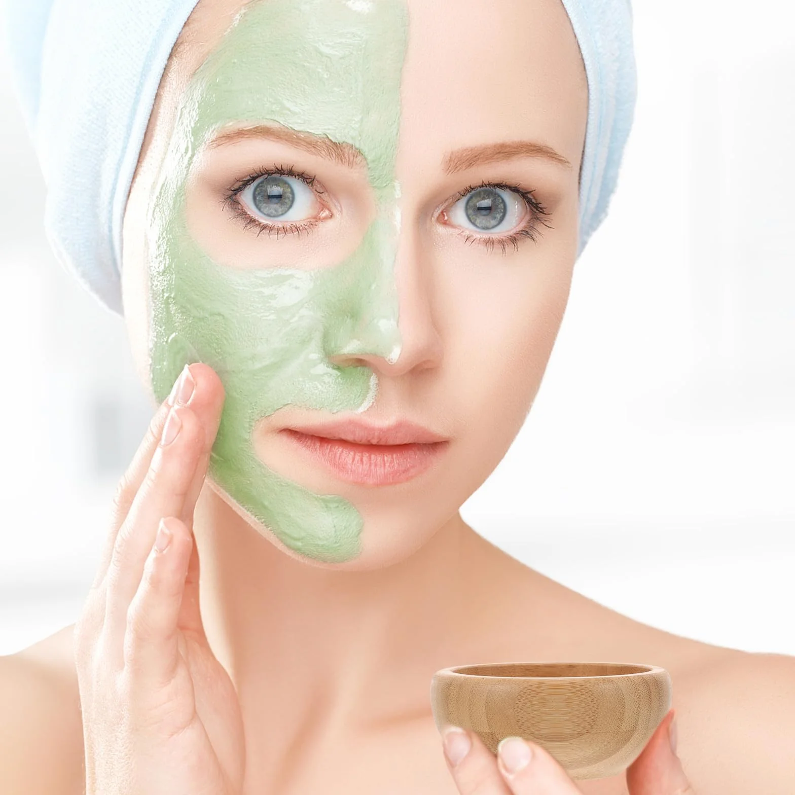 GANAZONO Set Maschere Viso in Legno Naturale Ciotola, Pennello, Bastoncino e Cucchiaio, Kit Completo per Preparazione Maschere Idratanti e Pulizia Viso a Casa e Salone Stili multipli