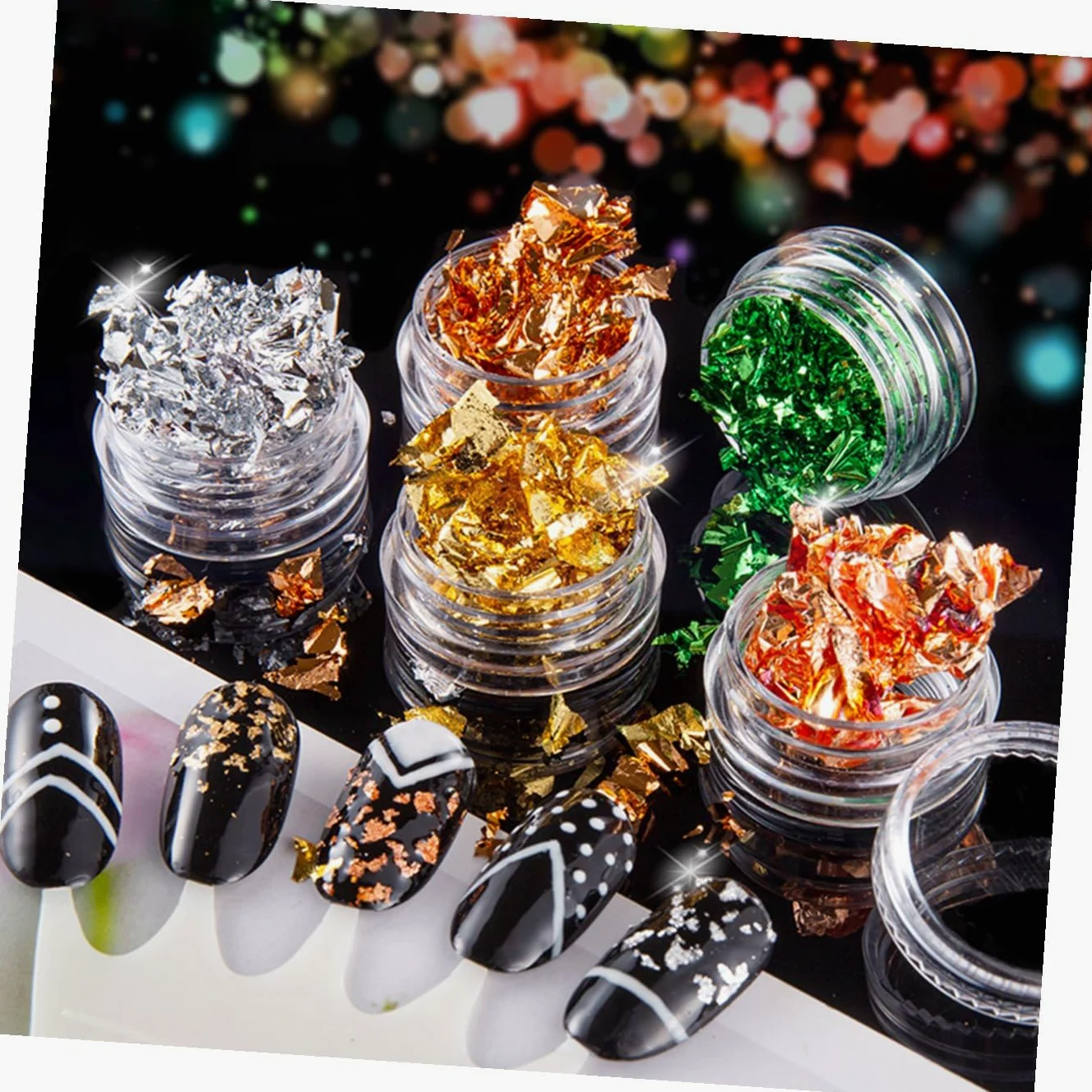3 Set Decorazioni Nail Art Diy Foglia Oro E Argento Con Pinzetta Decorazione Unghie Facile Da Applicare Resistente E Brillante Per Unghie Naturali E Artificiali 3 Pezzi*3
