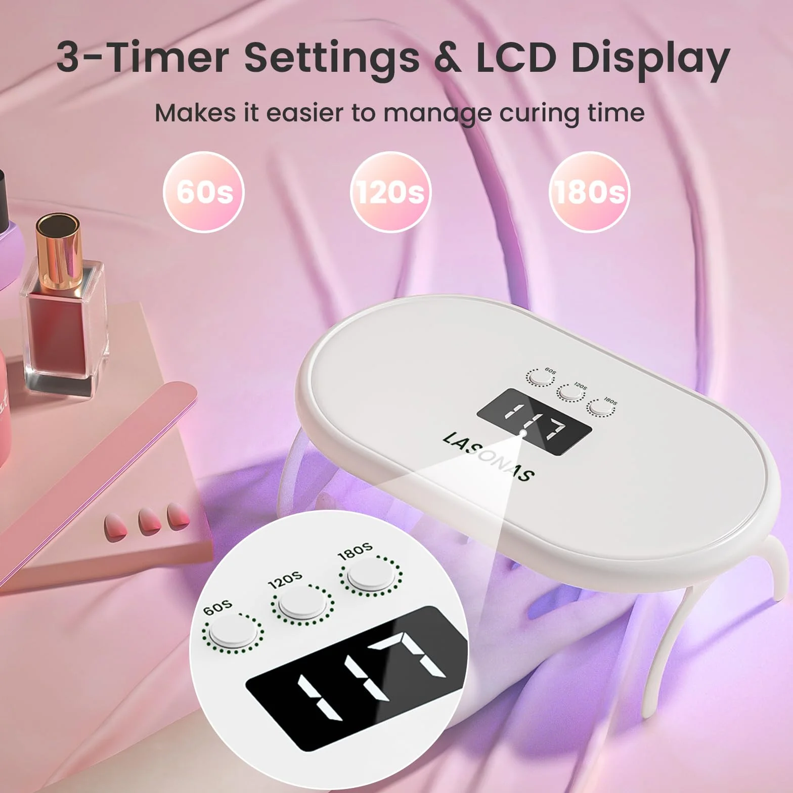 LASONAS Lampada UV LED per unghie per smalto gel 24 W Luce UV 3 Impostazioni timer asciugatura rapida polimerizzazione mini lampada portatile per adesivi e strisce gel salone di cura delle unghie per