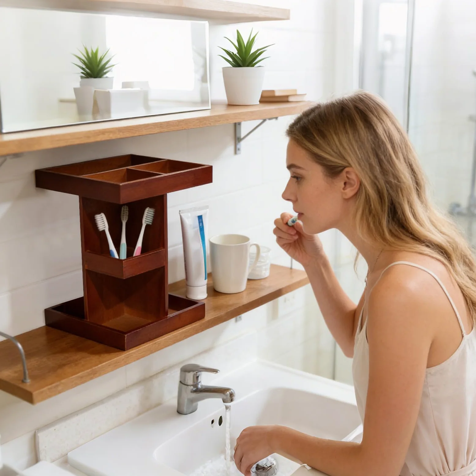 Organizer Trucco Girevole Espositore In Legno Stile Rustico | Organizer girevole portaprofumi e trucchi Profumi Cosmetici Prodotti Cura Pelle Toeletta Per Casa Camera Armadio Dormitorio