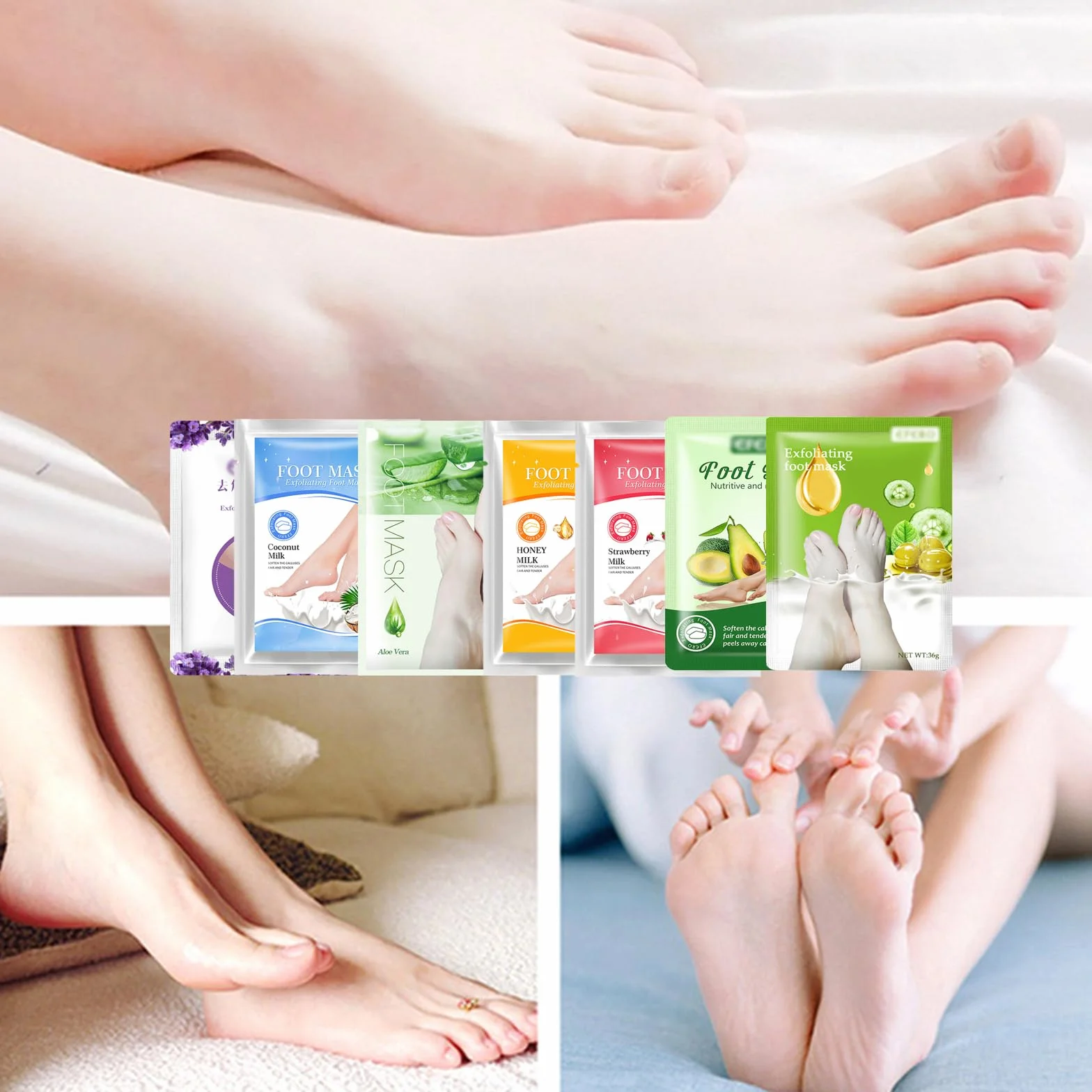 Maschere Idratanti per Piedi, 7 Paia Maschera Idratante per la Cura dei Piedi, Maschera Piedi Peeling Esfoliante, Maschera Idratante per Peeling Piedi, Calzini Esfolianti per Piedi per Donne Uomini