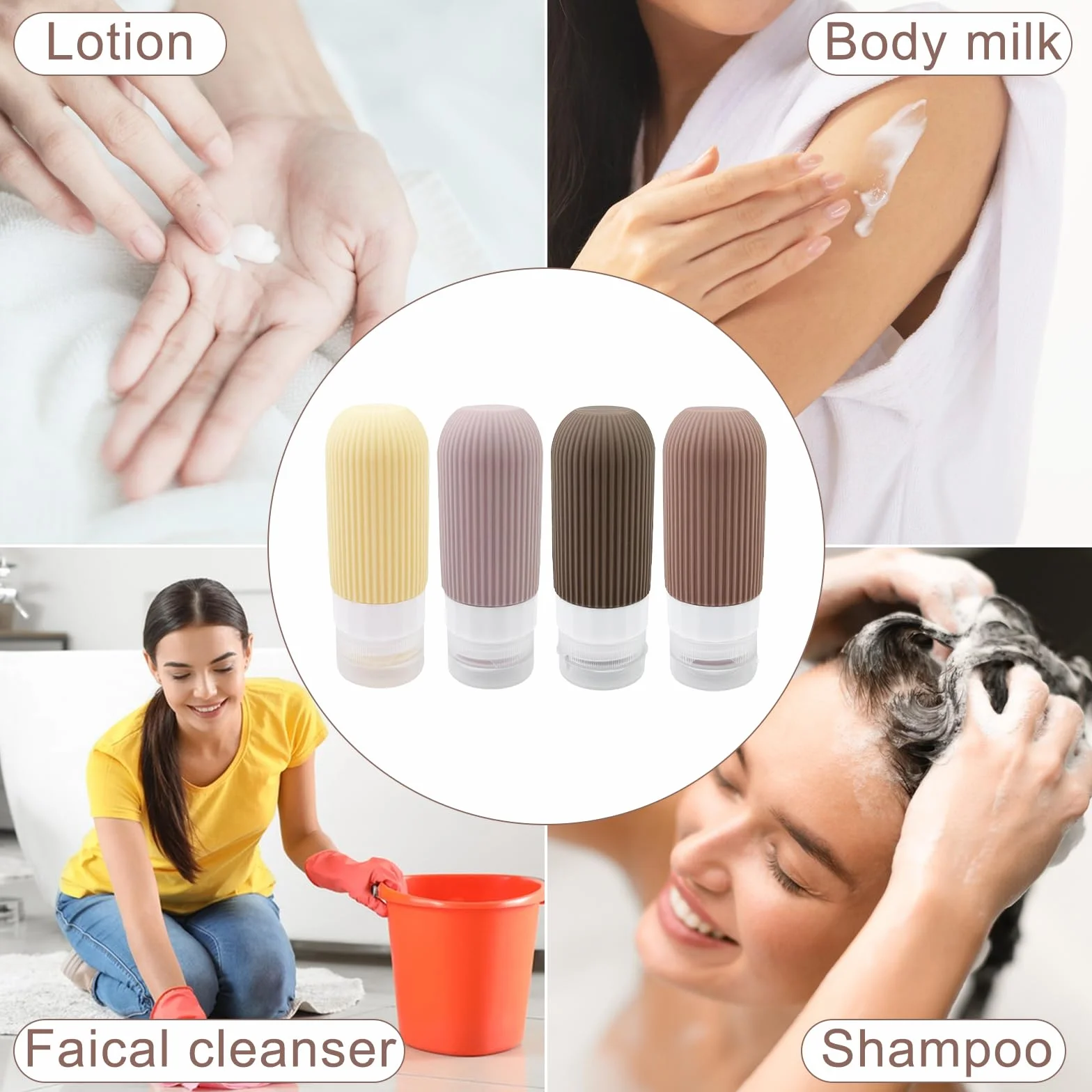 Newpop Contenitori da Viaggio Per Liquidi(4Pcs), Kit Bottigliette Aereo Prodotti Igiene Travel, 4 Pezzi Flaconi in Silicone 100 ml Set, Bagno Boccette Contenitore Bottiglie Shampoo da Viaggio