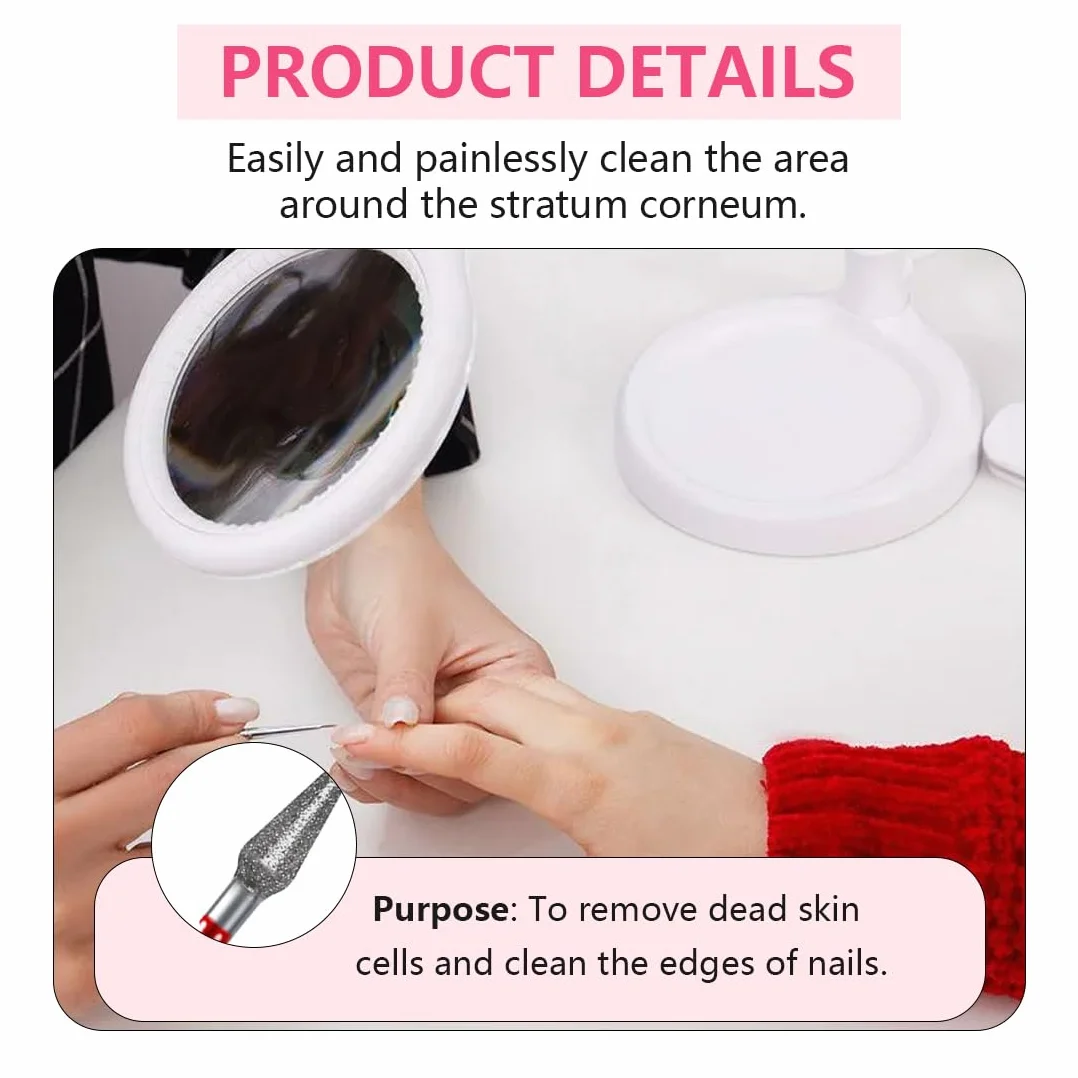 Punte Fresa Professionali in Carburo per Manicure 3/32'' Fine Rimozione Cuticole