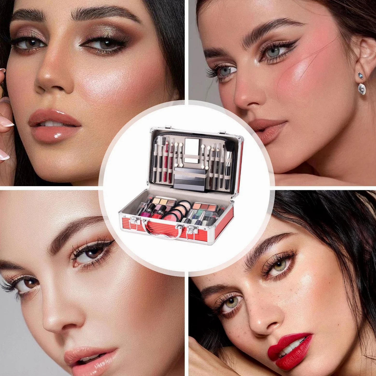 Kit per il trucco completo del viso, set per il trucco per principianti | Kit per principianti con custodia,Rossetto, smalto per unghie, pennello per sopracciglia strumento cosmetico per lavora