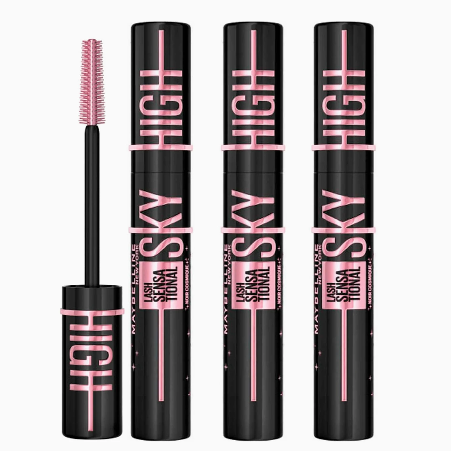Maybelline New York Sky High Lash Sensational Mascara Volumizzante e Allungante Colore Cosmic Black con Scovolino Flessibile per Ciglia Lunghe Definite e Piene - 3 Cosmetici