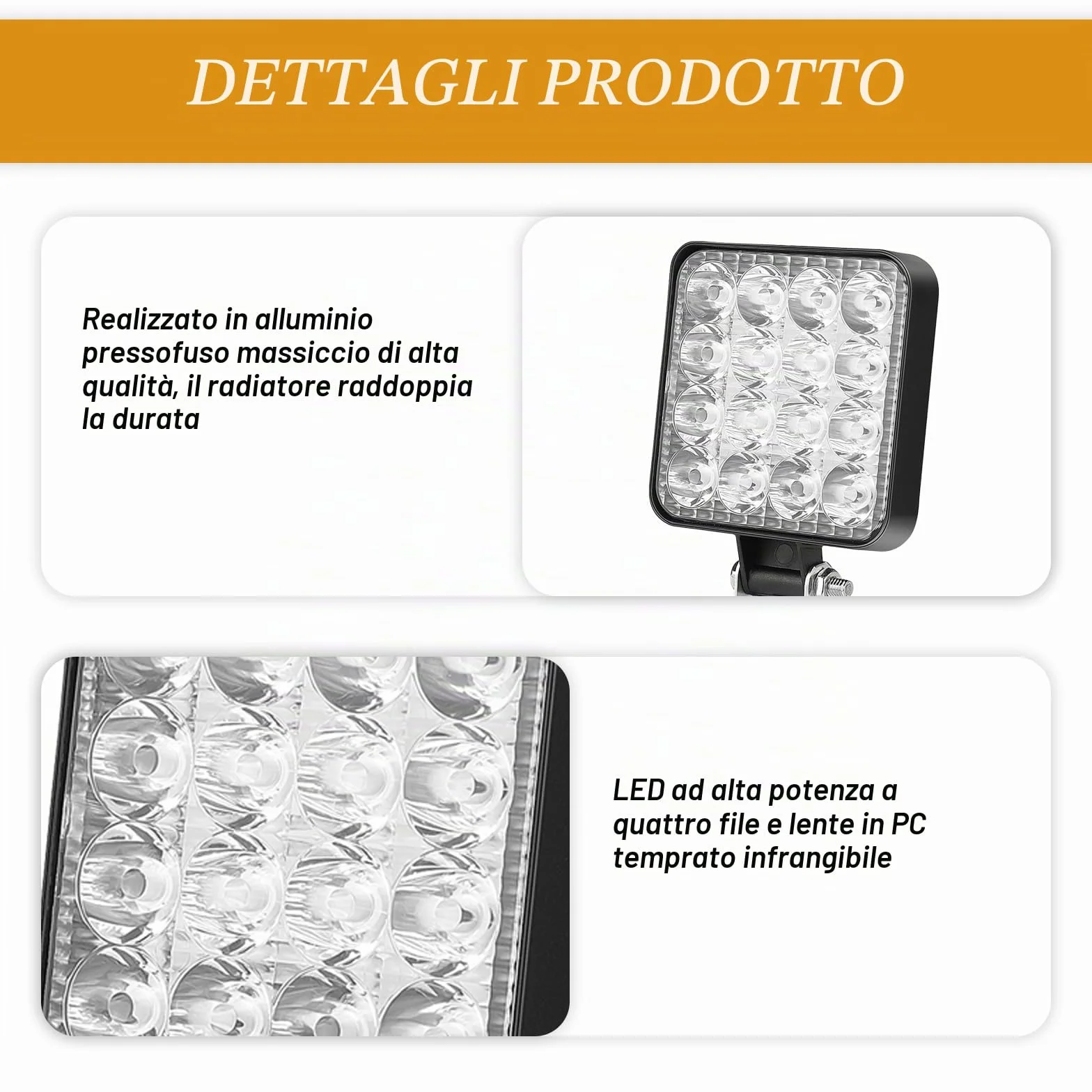Sporgo 6 pezzi fari da lavoro LED quadrati 12V 48W IP67 impermeabili fuoristrada retromarcia