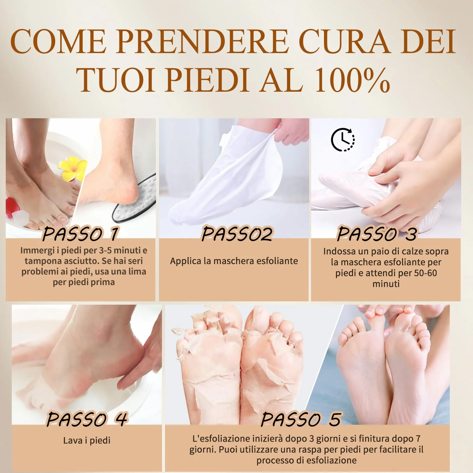 LA.PERSONAL Maschere Piedi 5 paia Peeling Piedi con Raspa Piedi e Calzini, Maschera Esfoliante Piede, Lisci e Morbidi, Maschere Piede Idratante Per Tallone Secchi Screpolati, Pelle morta e Calli