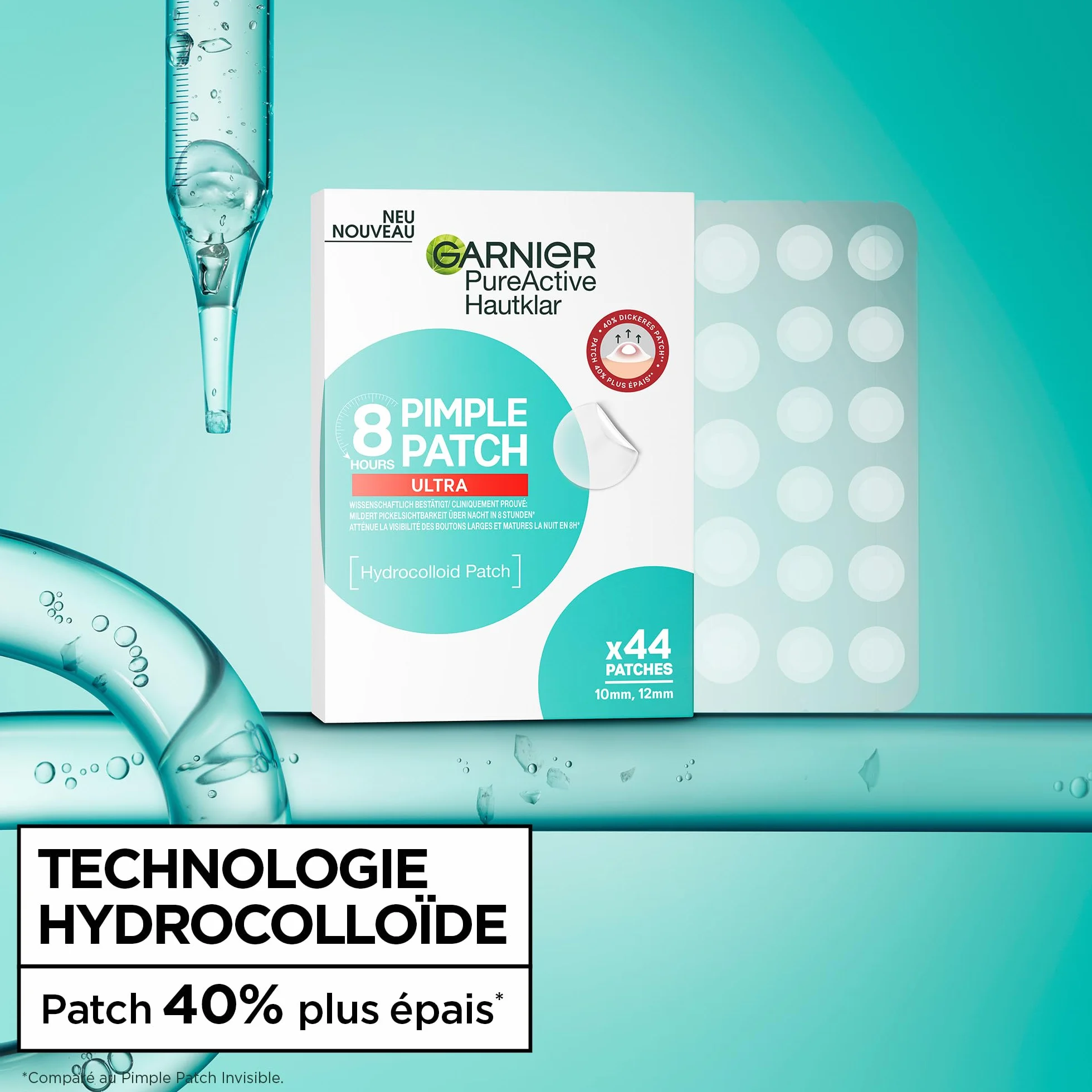 Garnier Pimple Patch 8 ore ULTRA Garnier Pure Active 44 Pezzi - CLINICAMENTE TESTATI: Riducono la visibilità dei brufoli, anche i più grossi. Uso notturno, efficaci in 8 ore