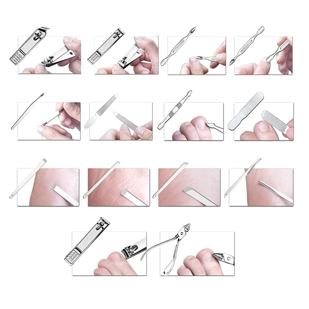 19 Pezzi/Set Kit per Pedicure e Manicure, tagliaunghie Professionali in Acciaio Inossidabile, Set di Strumenti per Tagliare Le Unghie, D-1 Set