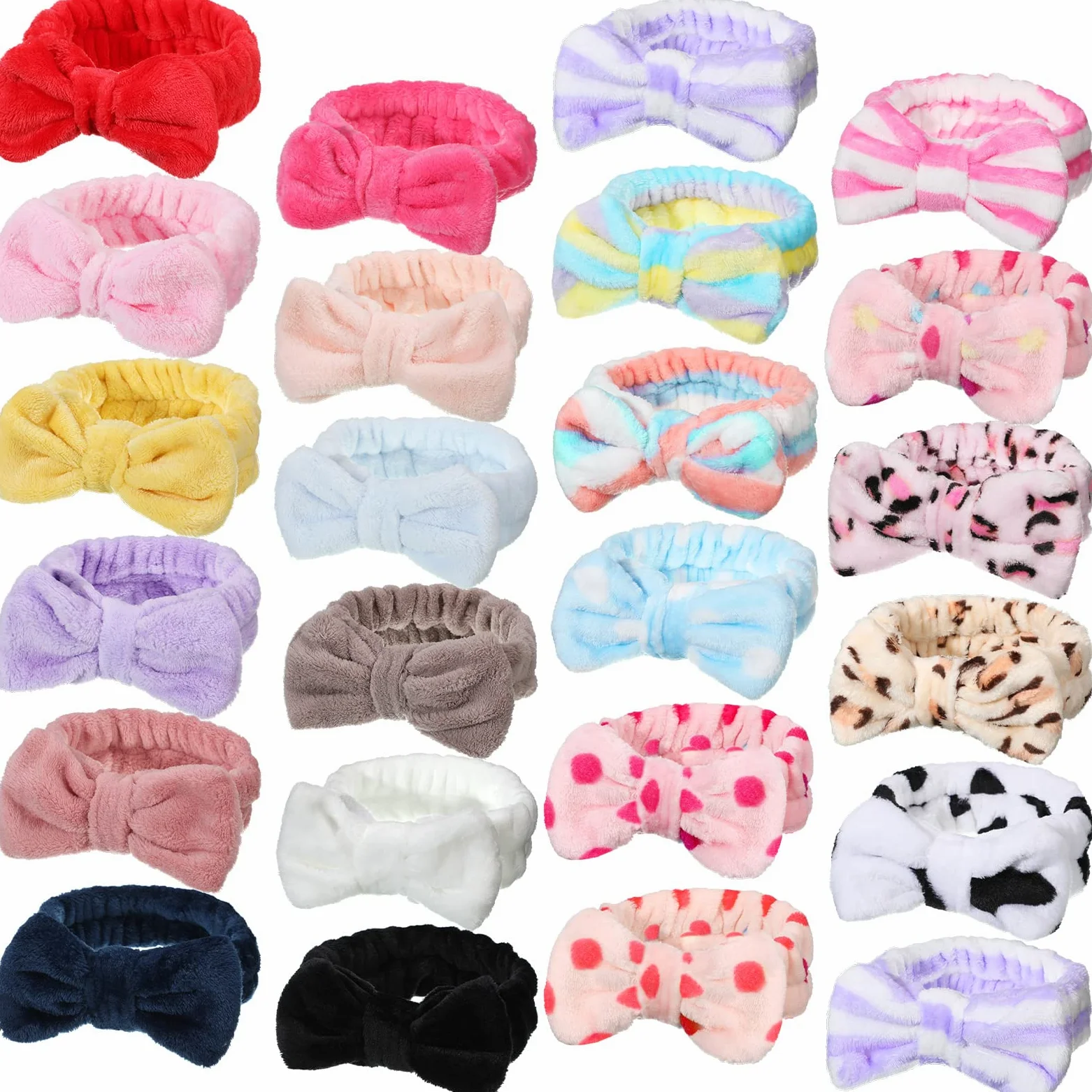24 fasce per capelli per trucco del viso spa fascia per capelli con fiocco sfuso fascia per capelli in peluche soffice per le donne lavaggio viso spa doccia (stile elegante)