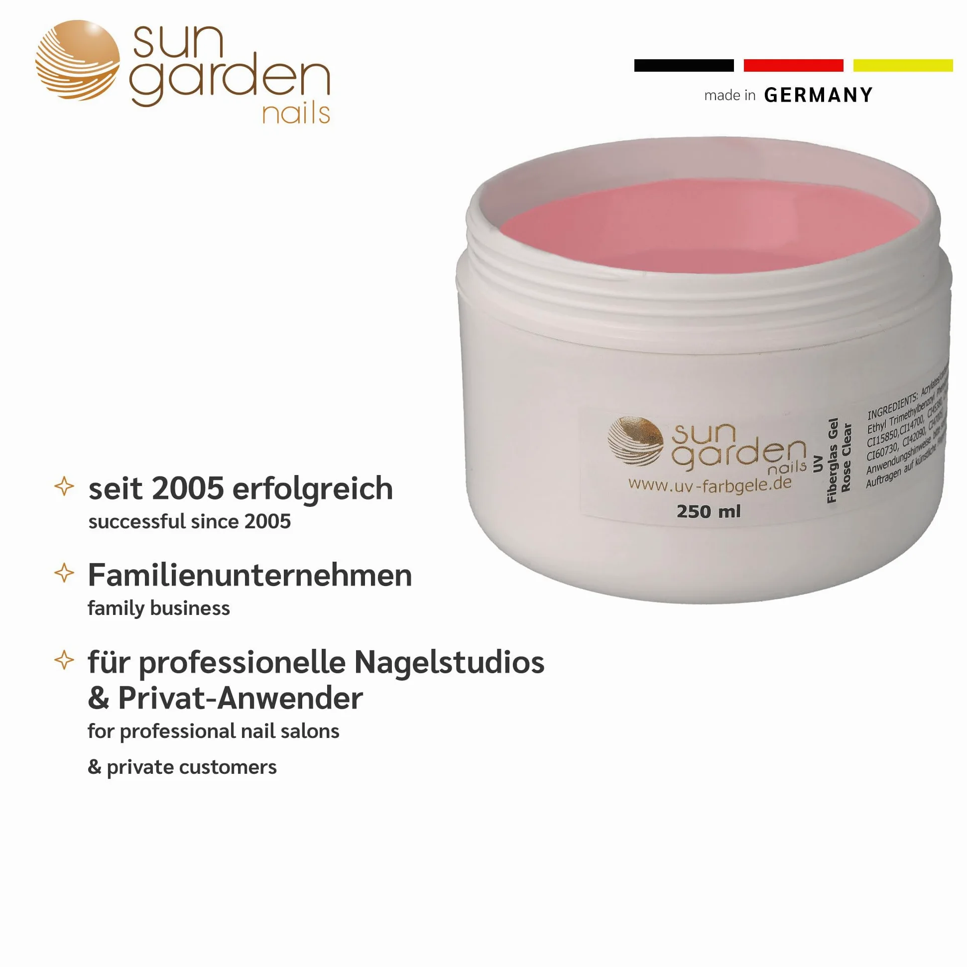 Gel in fibra di vetro UV rosa trasparente, 4 x 250 ml Premium Line – 1000 ml – gel per unghie – Top Coat – Gel per unghie – Gel per unghie – per pedicure – manicure