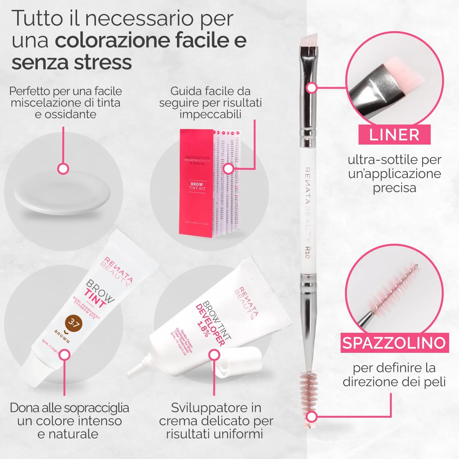 RENATA BEAUTY Kit Tinta Sopracciglia Semi-Permanente Marrone 20 Applicazioni