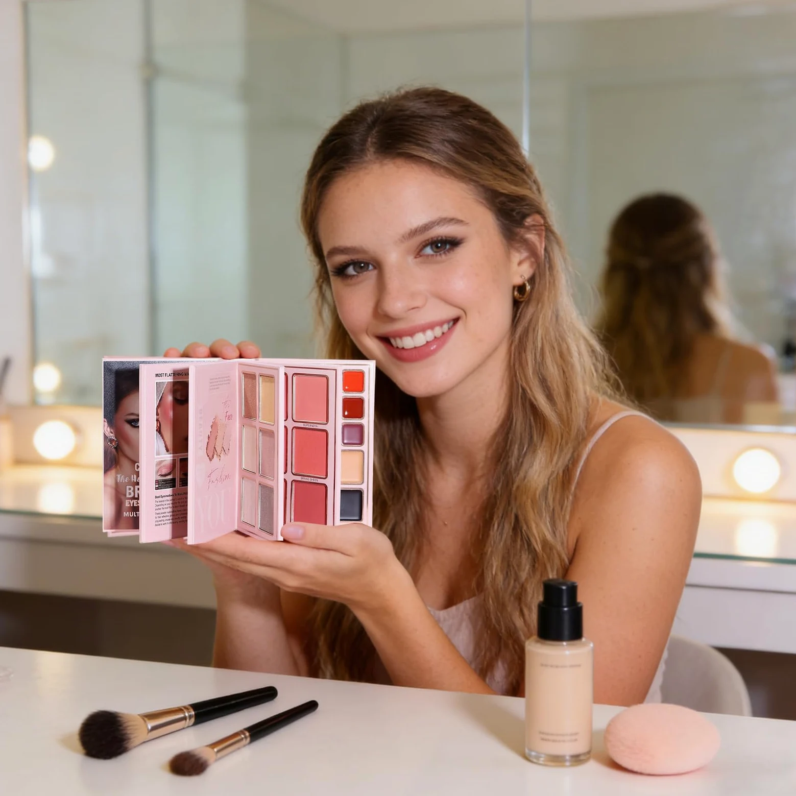 Palette Trucco a Libro per il Trucco del Viso per Donna | Palette Ombretti Portatile Per Studentesse Donne Principianti Artisti Sposa Routine Quotidiana Feste Matrimonio Eventi